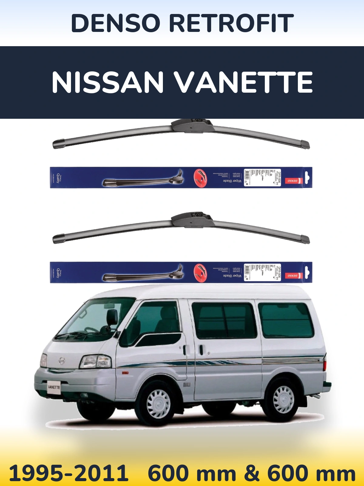 Комплект передних дворников Denso Retrofit 600 & 600 мм для Nissan Vanette 1995-2011