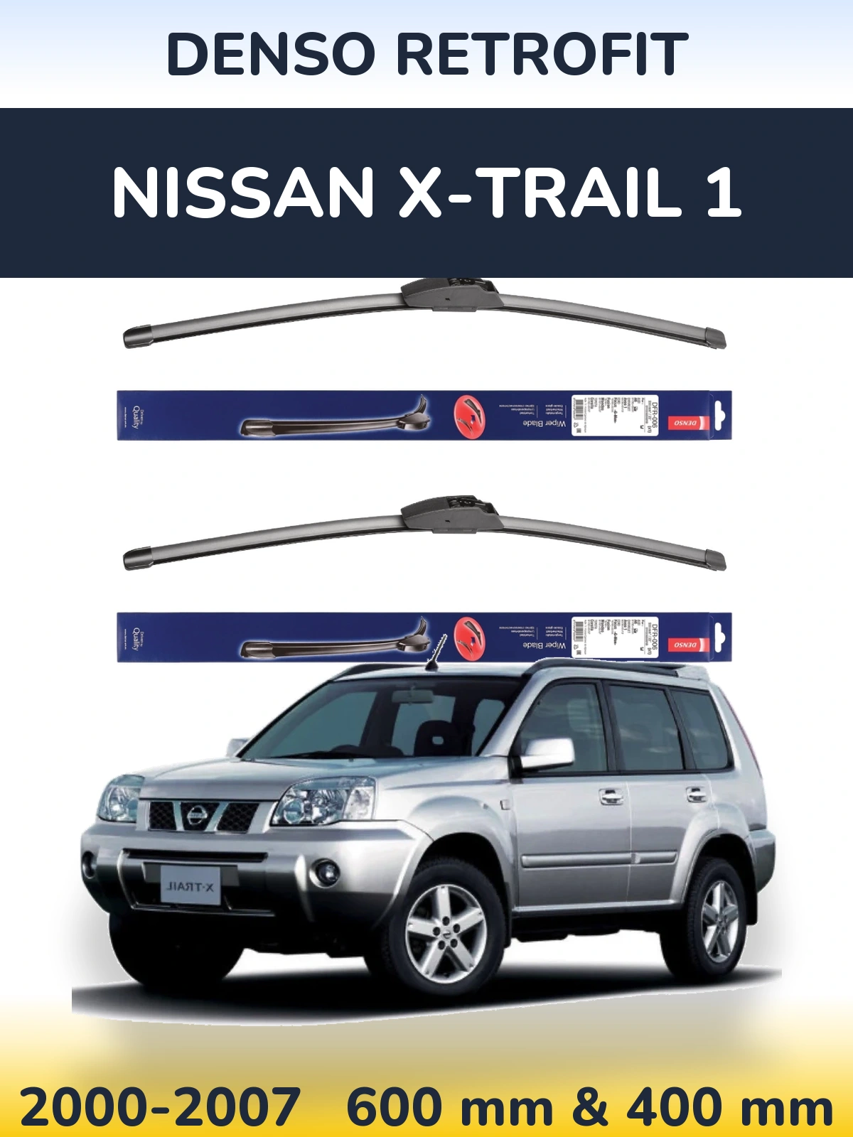 Front wiper blade set Denso Retrofit 600 & 400 mm for Nissan X-Trail 1 2000-2007