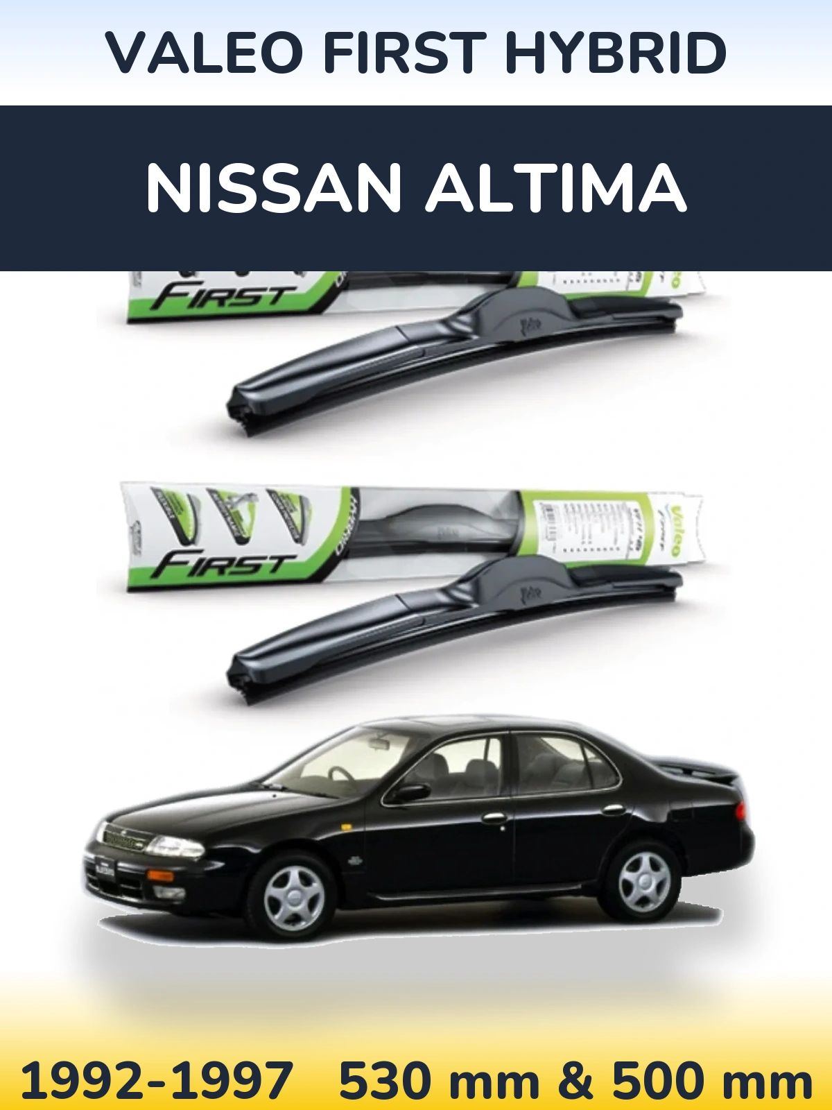 Front wiper blade set Valeo First Hybrid 530 & 500 mm for Nissan Altima 1992-1997