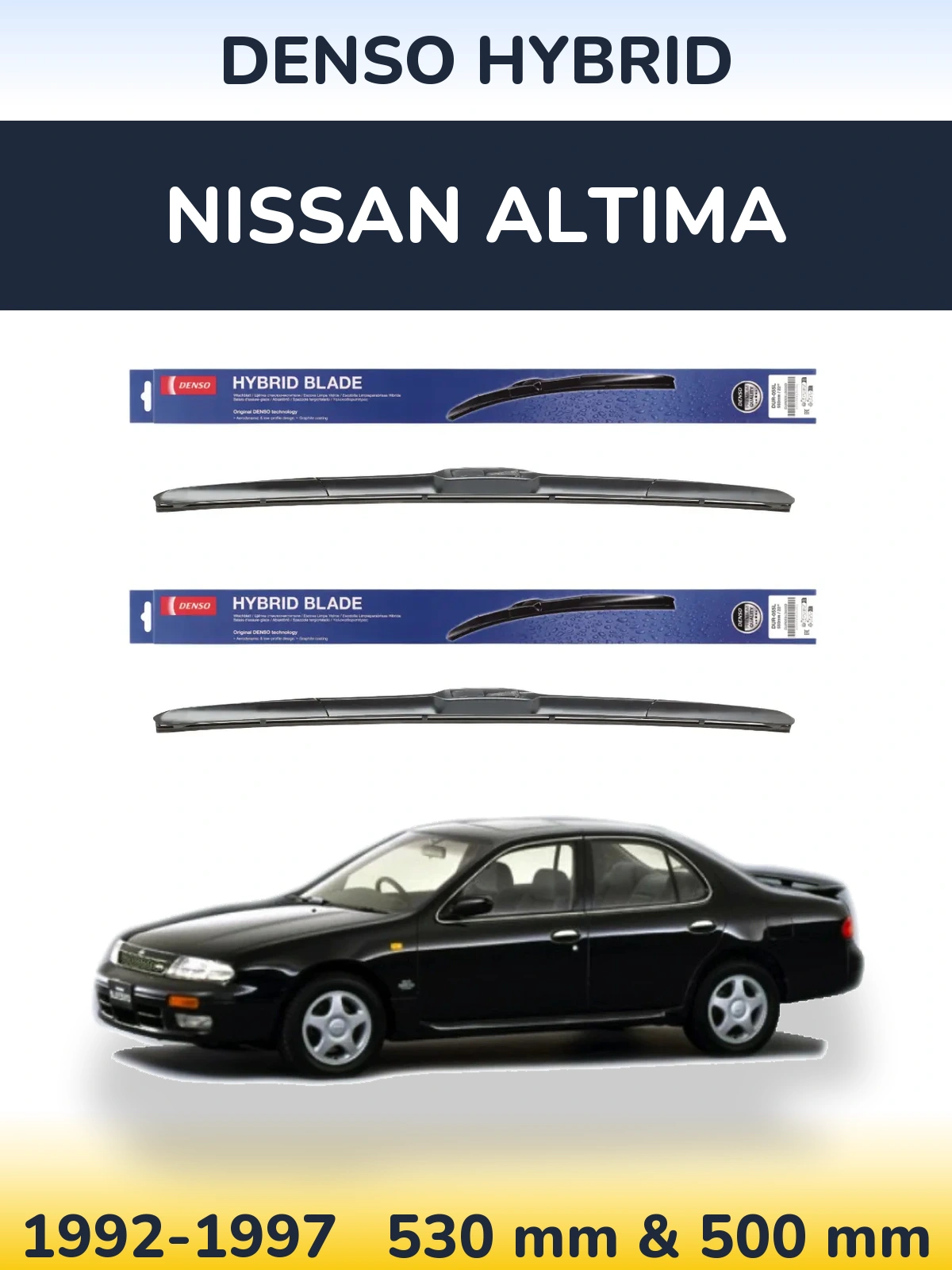 Front wiper blade set Denso Hybrid 530 & 500 mm for Nissan Altima 1992-1997