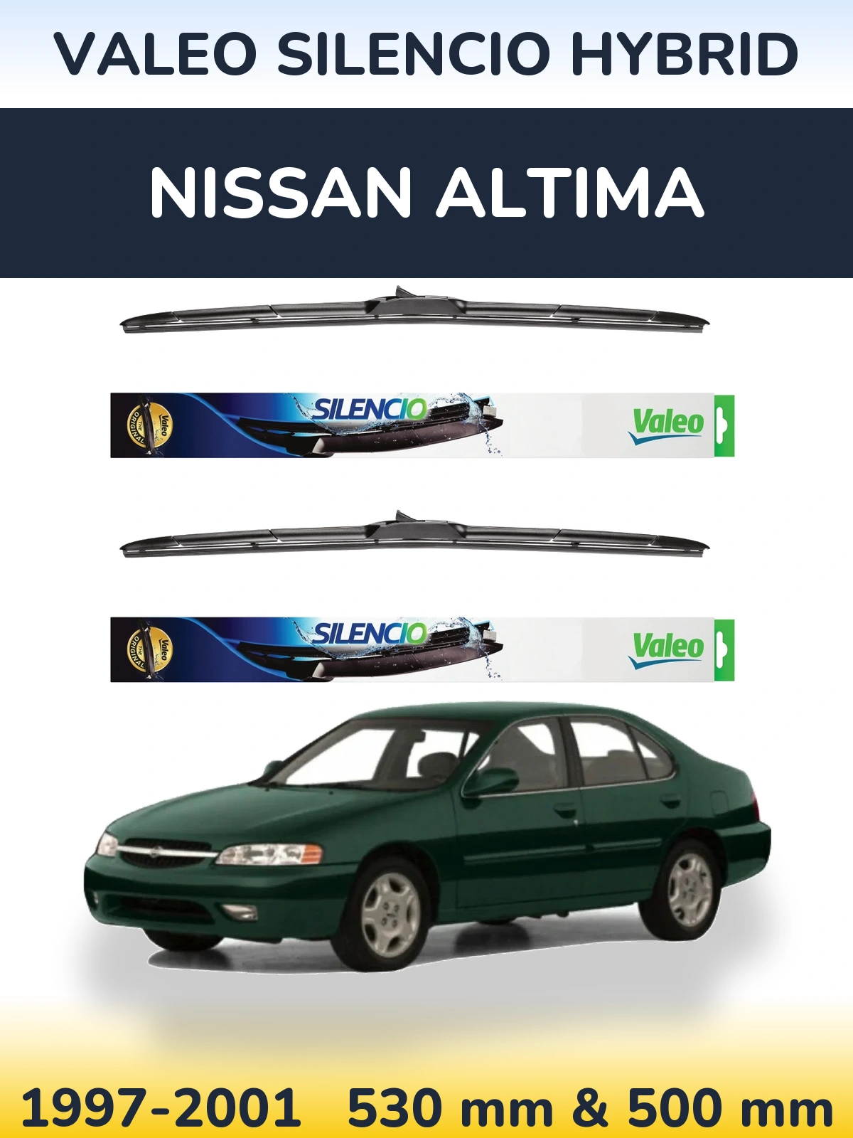 Front wiper blade set Valeo Silencio Hybrid 530 & 500 mm for Nissan Altima 1997-2001