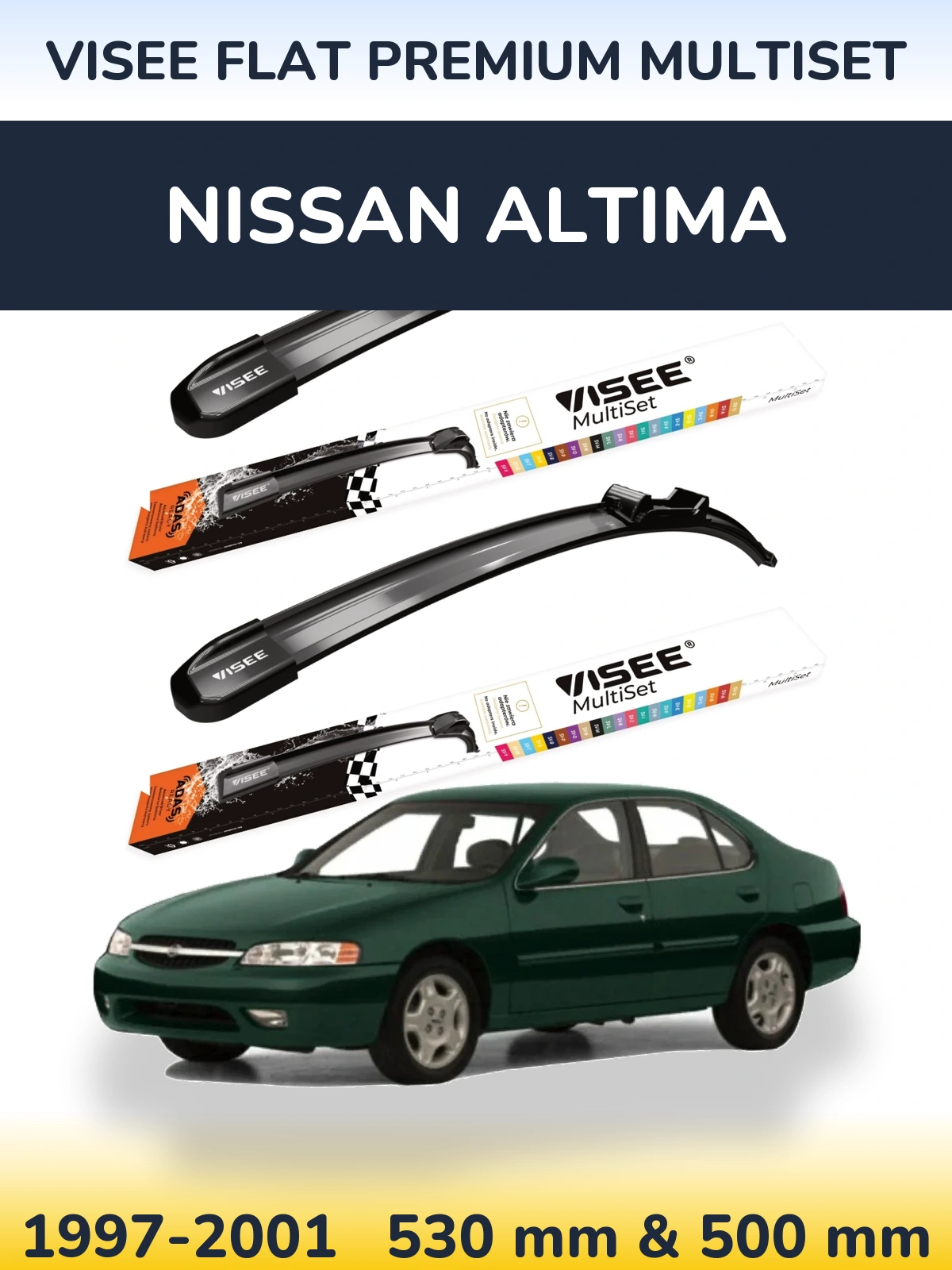 Front wiper blade set VISEE FLAT PREMIUM MultiSet 530 & 500 mm for Nissan Altima 1997-2001