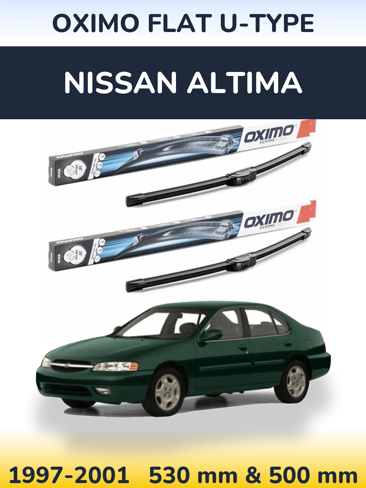 Front wiper blade set Oximo Flat U-type 530 & 500 mm for Nissan Altima 1997-2001