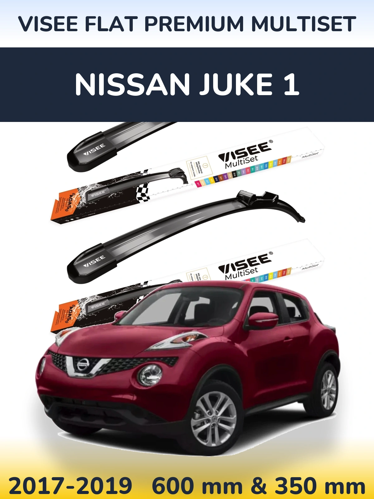 Front wiper blade set VISEE FLAT PREMIUM MultiSet 600 & 350 mm for Nissan Juke 1 2017-2019