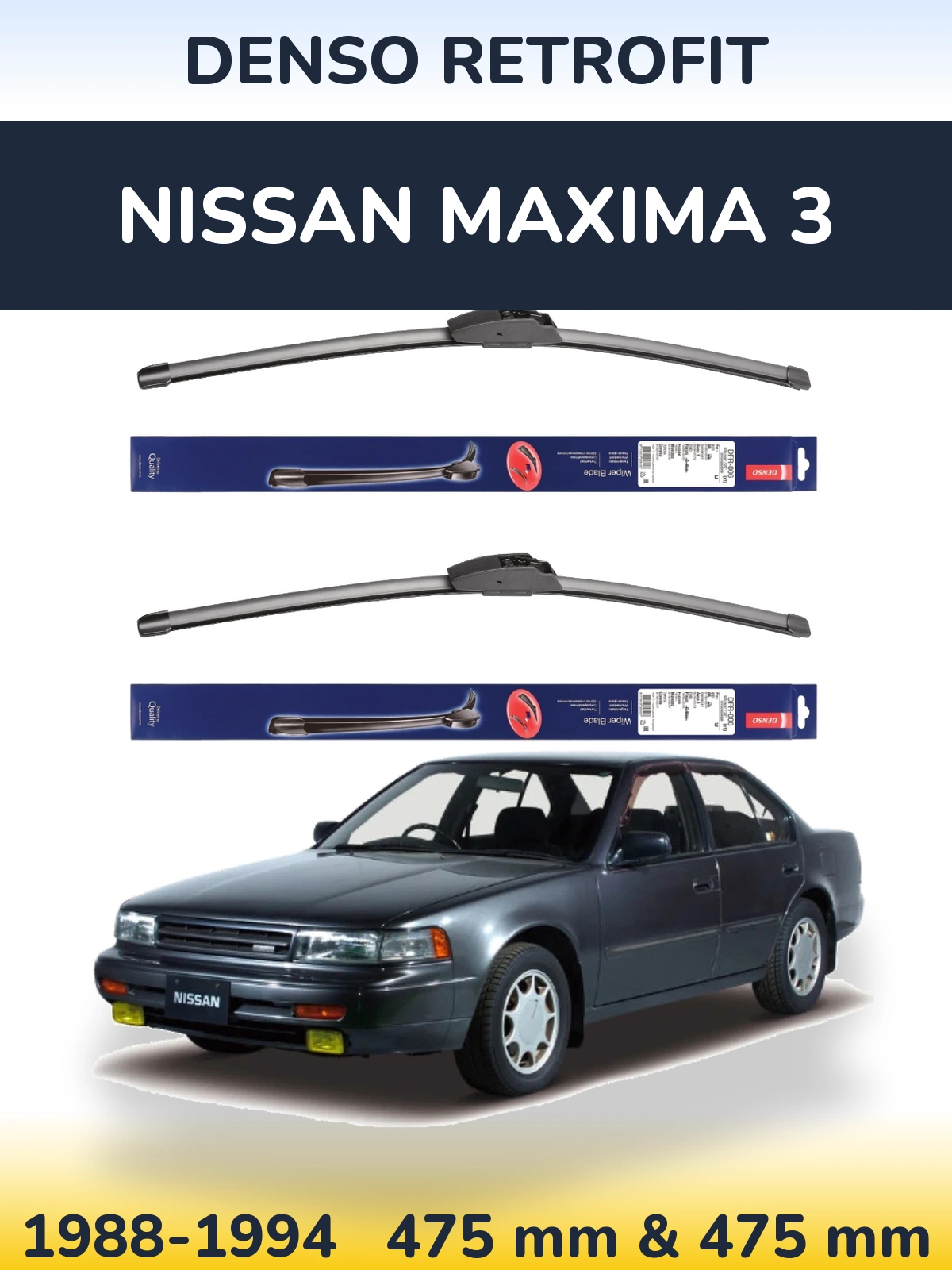 Front wiper blade set Denso Retrofit 475 & 475 mm for Nissan Maxima 3 1988-1994