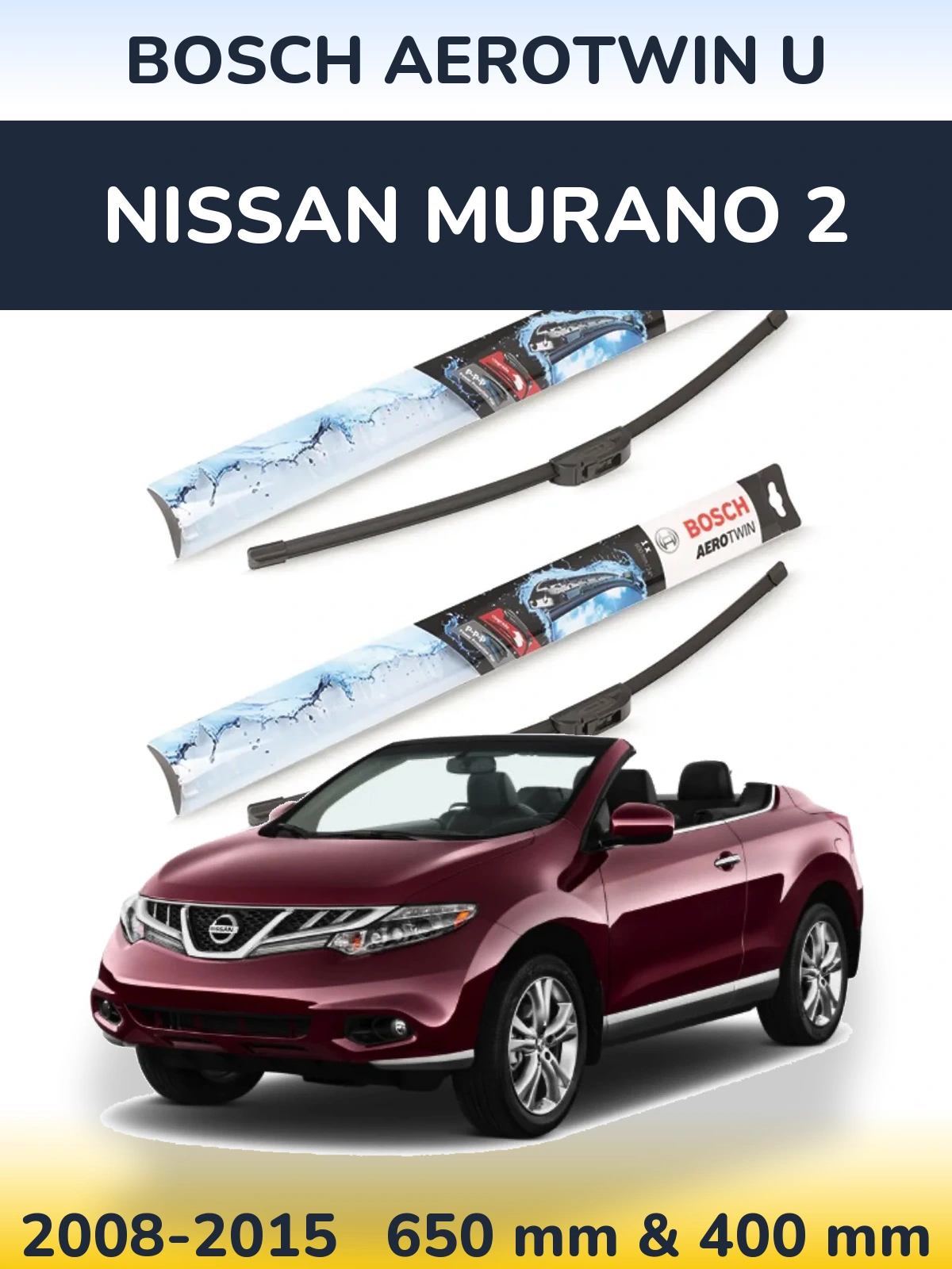 Front wiper blade set BOSCH AeroTwin U 650 & 400 mm for Nissan Murano 2 2008-2015