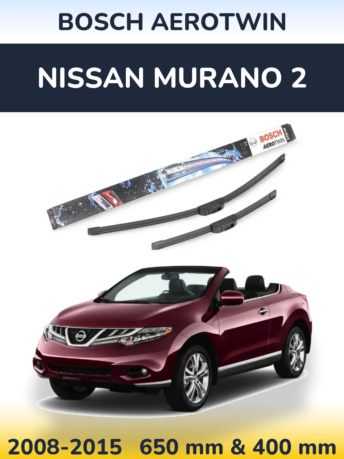 Front wiper blade set BOSCH AeroTwin 650 & 400 mm for Nissan Murano 2 2008-2015