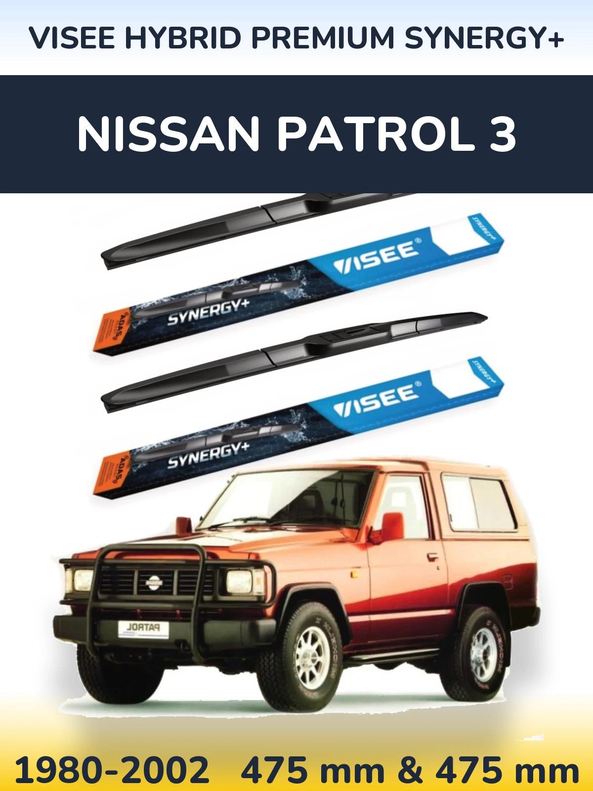 Front wiper blade set VISEE HYBRID PREMIUM SYNERGY+ 475 & 475 mm for Nissan Patrol 3 1980-2002