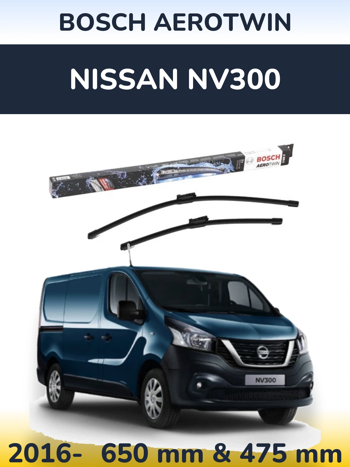 Комплект передних дворников BOSCH AeroTwin 650 & 475 мм для Nissan NV300 2016-2026