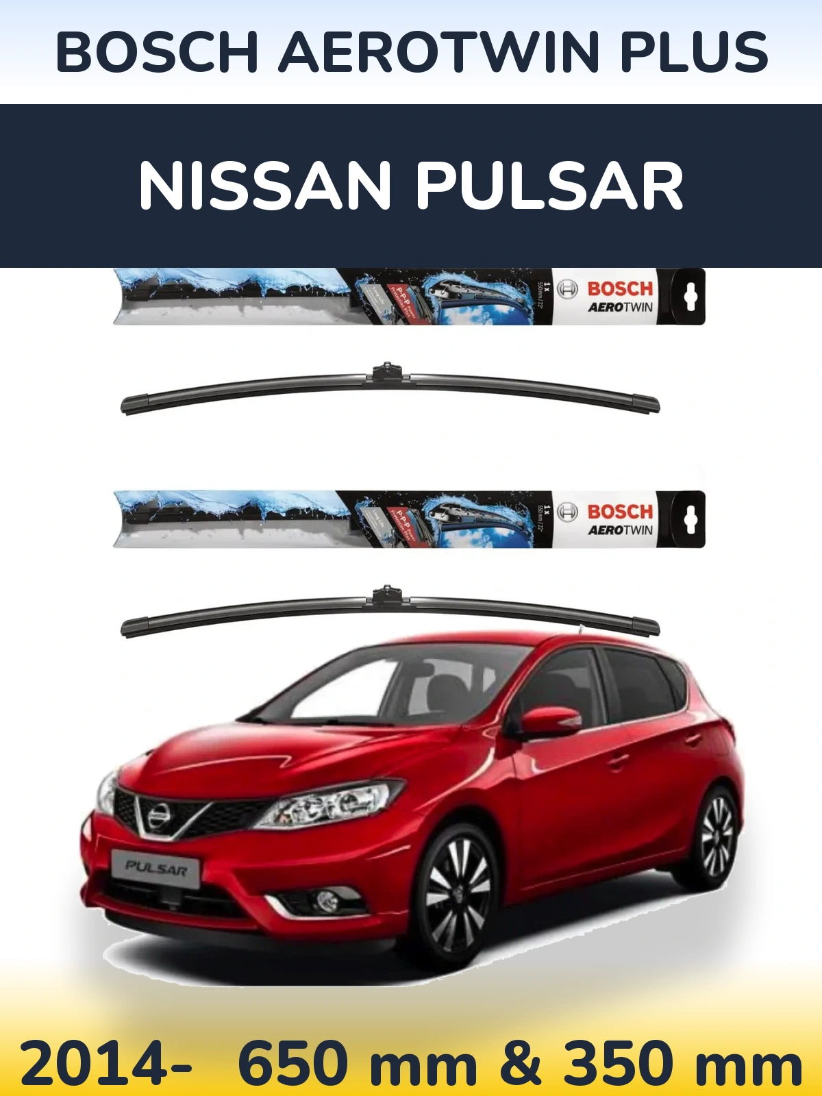 Комплект передніх щіток BOSCH AeroTwin Plus 650 & 350 мм для Nissan Pulsar 2014-2026