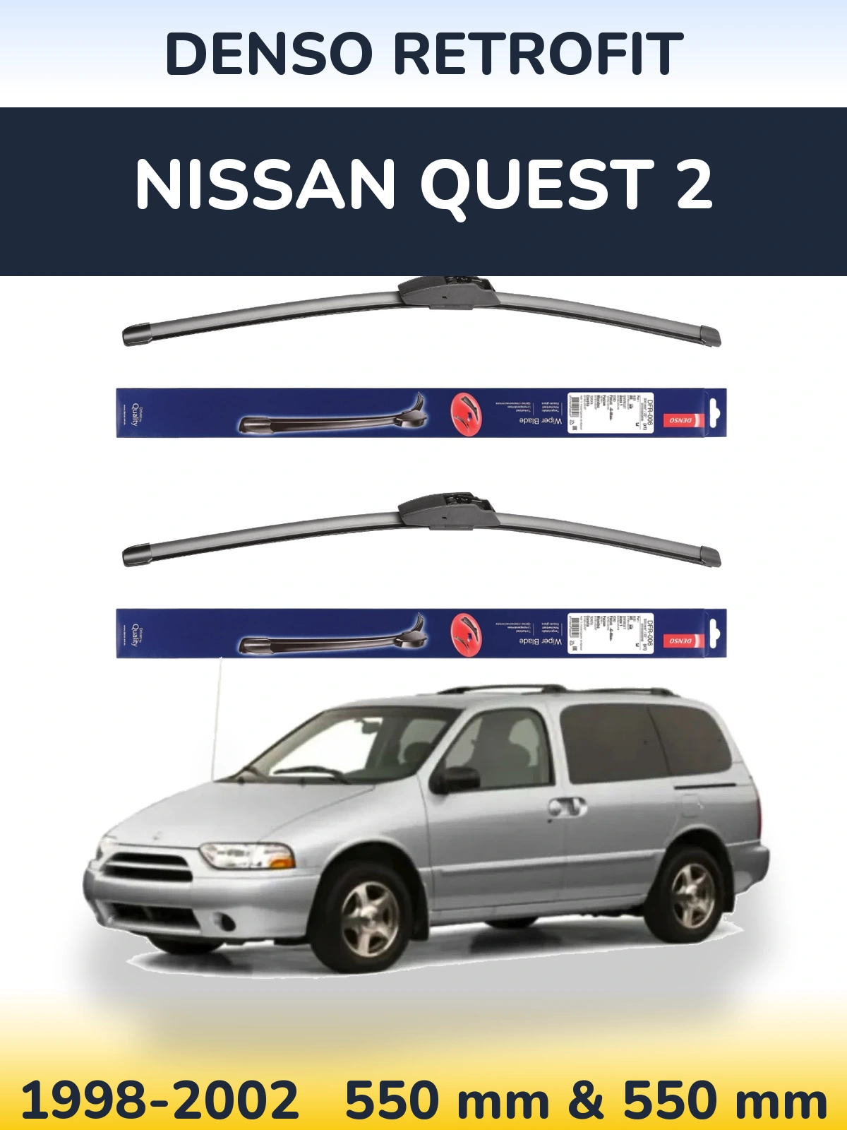 Front wiper blade set Denso Retrofit 550 & 550 mm for Nissan Quest 2 1998-2002