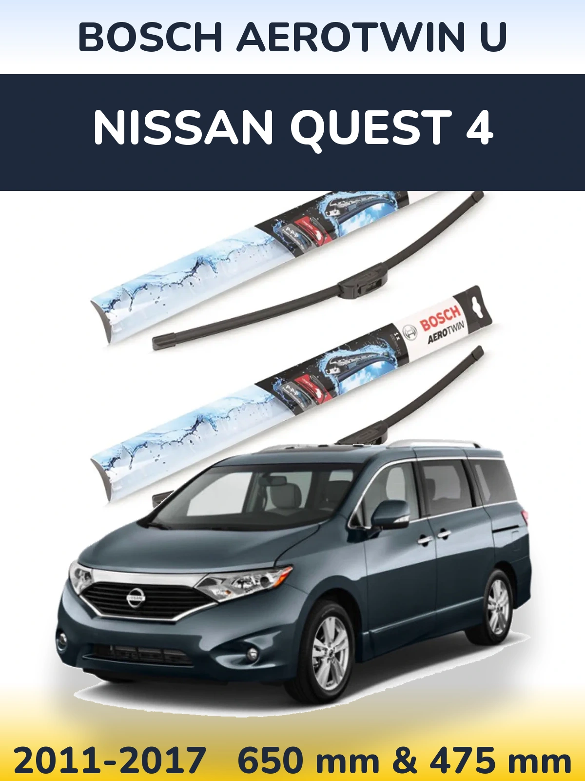 Комплект передніх щіток BOSCH AeroTwin U 650 & 475 мм для Nissan Quest 4 2011-2017