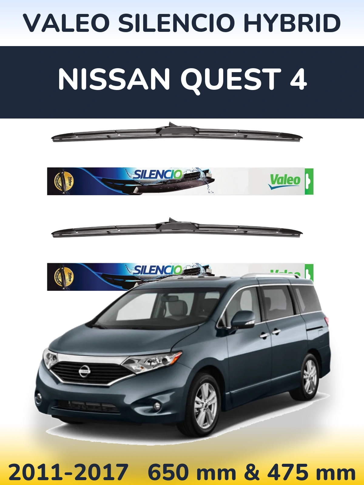 Комплект передніх щіток Valeo Silencio Hybrid 650 & 475 мм для Nissan Quest 4 2011-2017