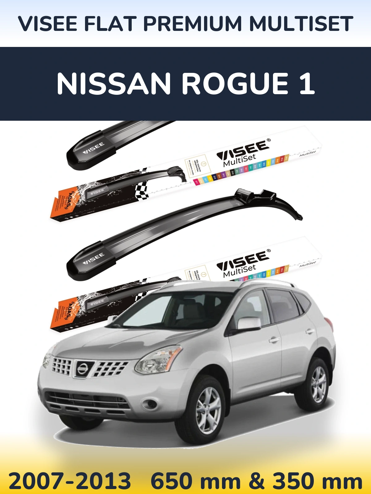 Front wiper blade set VISEE FLAT PREMIUM MultiSet 650 & 350 mm for Nissan Rogue 1 2007-2013