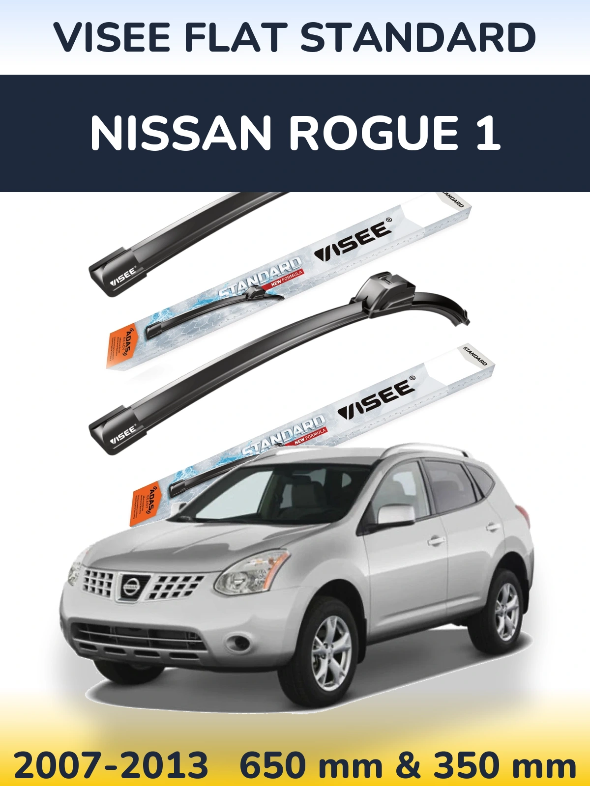 Front wiper blade set VISEE FLAT STANDARD 650 & 350 mm for Nissan Rogue 1 2007-2013