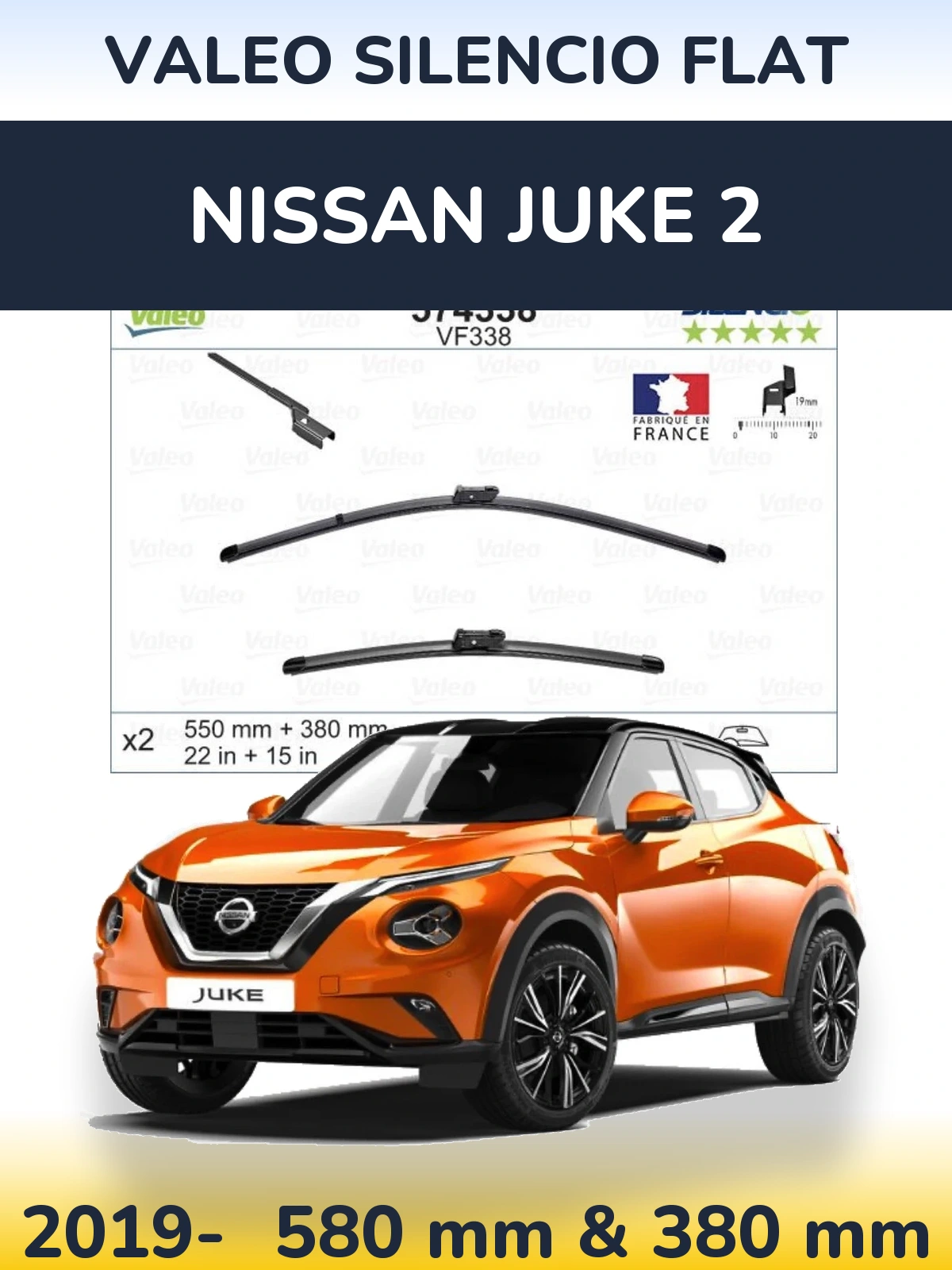 Комплект передніх щіток Valeo Silencio Flat 550 & 380 мм для Nissan Juke 2 2019-2026