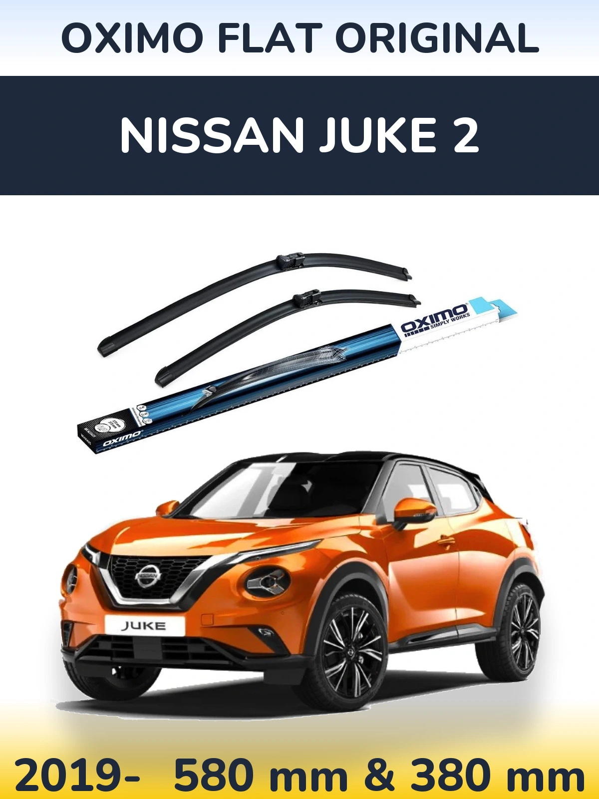 Front wiper blade set Oximo Flat Original 580 & 380 mm for Nissan Juke 2 2019-2026