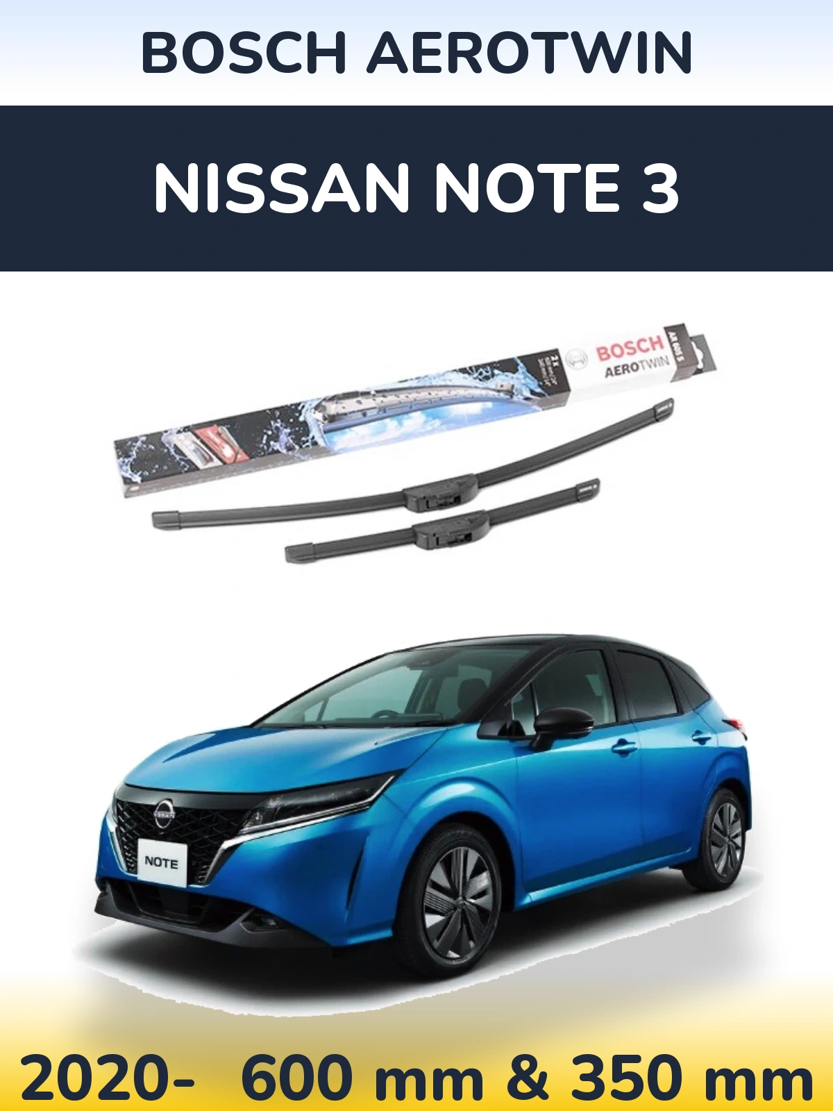 Комплект передних дворников BOSCH AeroTwin 600 & 350 мм для Nissan Note 3 2020-2026