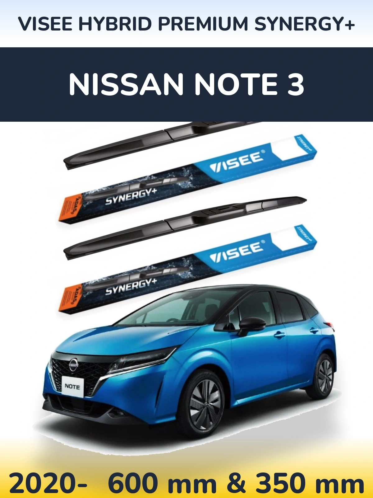 Комплект передних дворников VISEE HYBRID PREMIUM SYNERGY+ 600 & 350 мм для Nissan Note 3 2020-2026