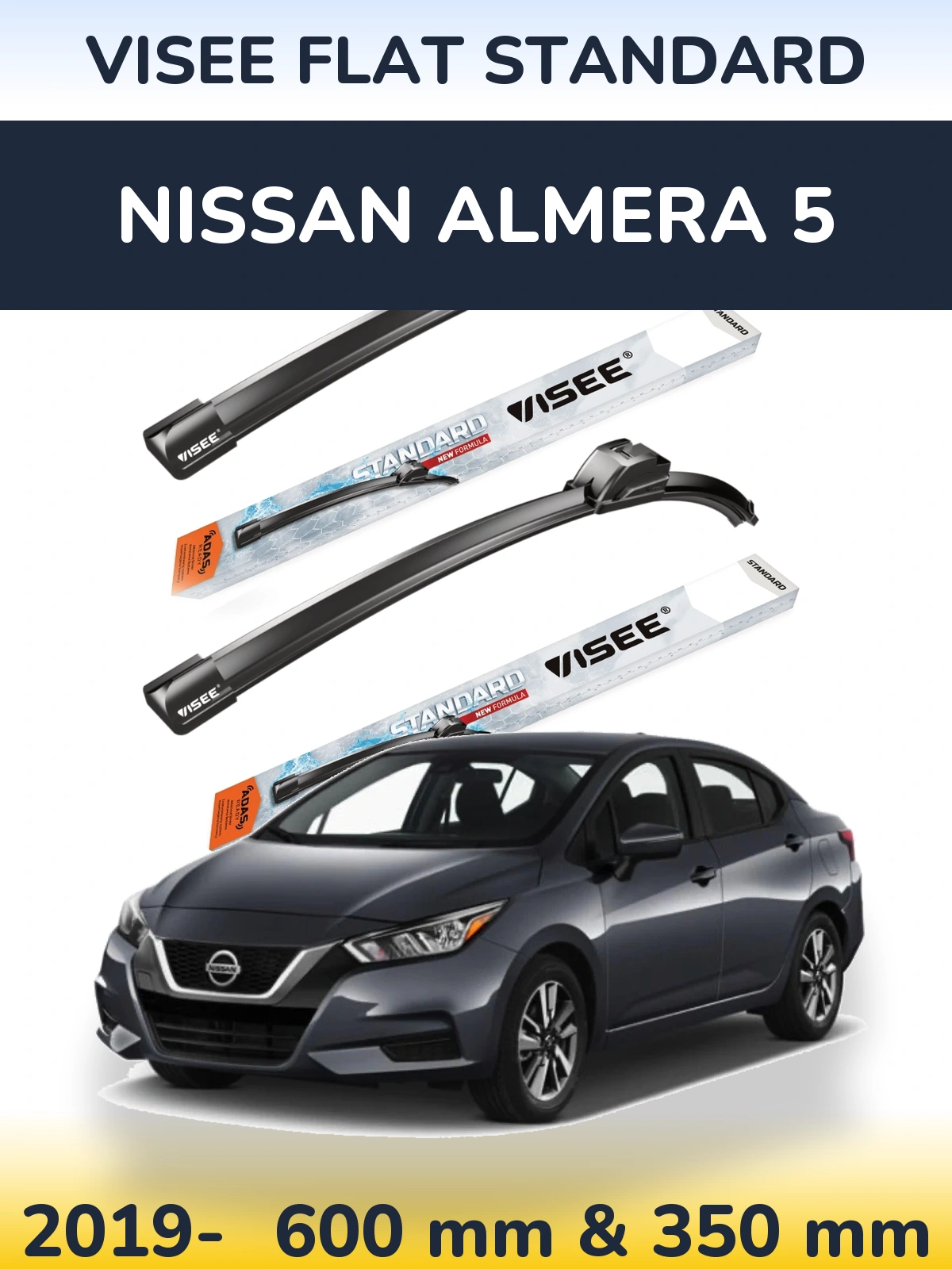 Комплект передніх щіток VISEE FLAT STANDARD 600 & 350 мм для Nissan Almera 5 2019-2026