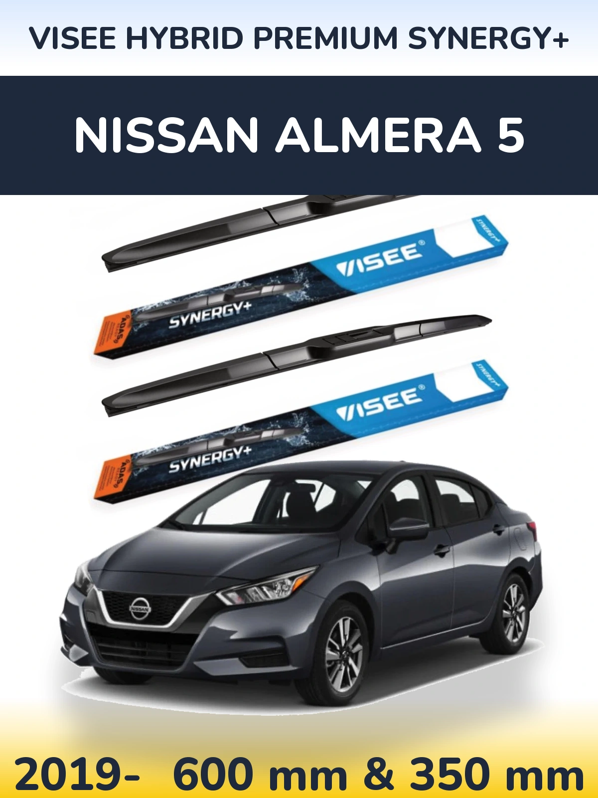 Комплект передніх щіток VISEE HYBRID PREMIUM SYNERGY+ 600 & 350 мм для Nissan Almera 5 2019-2026