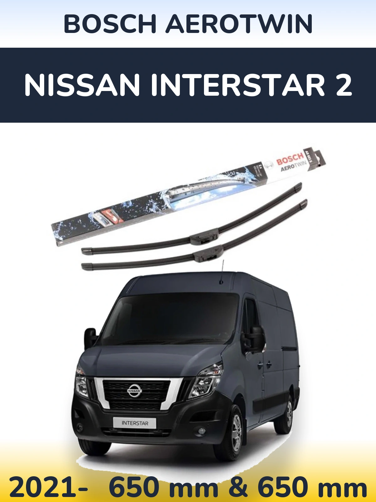 Front wiper blade set BOSCH AeroTwin 650 & 650 mm for Nissan Interstar 2 2021-2026
