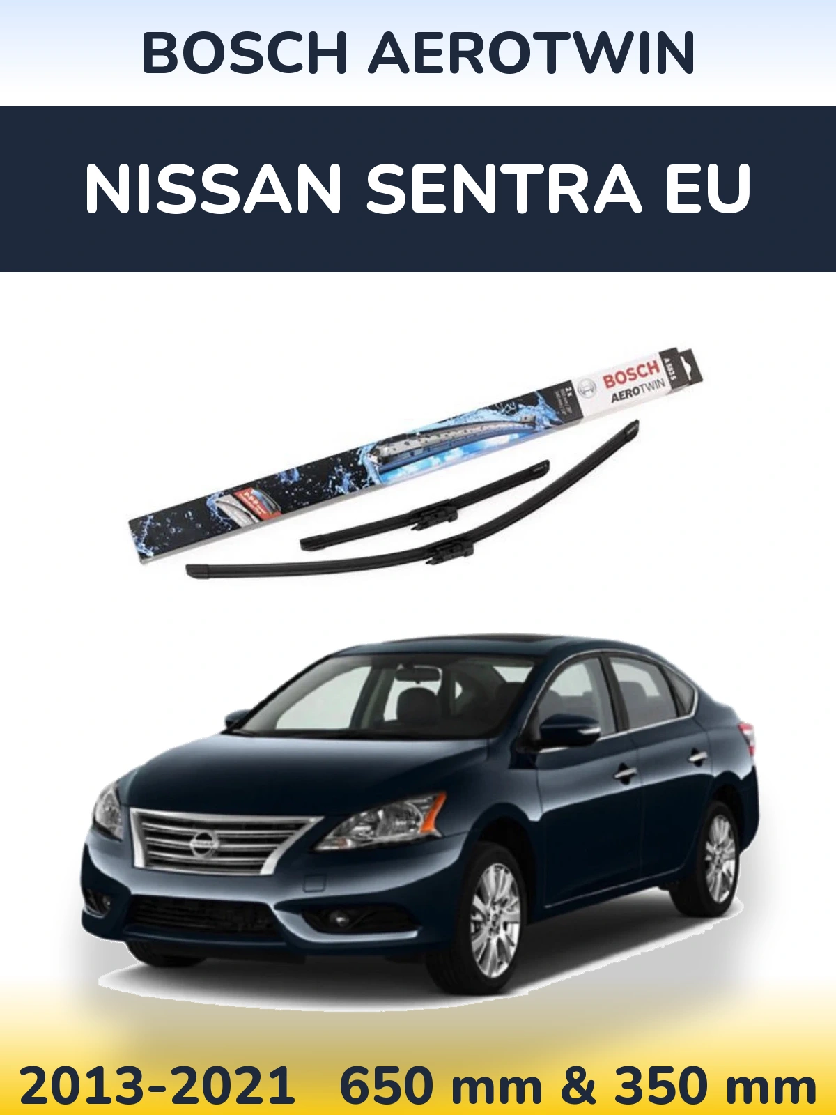 Front wiper blade set BOSCH AeroTwin 650 & 340 mm for Nissan Sentra EU 2013-2021