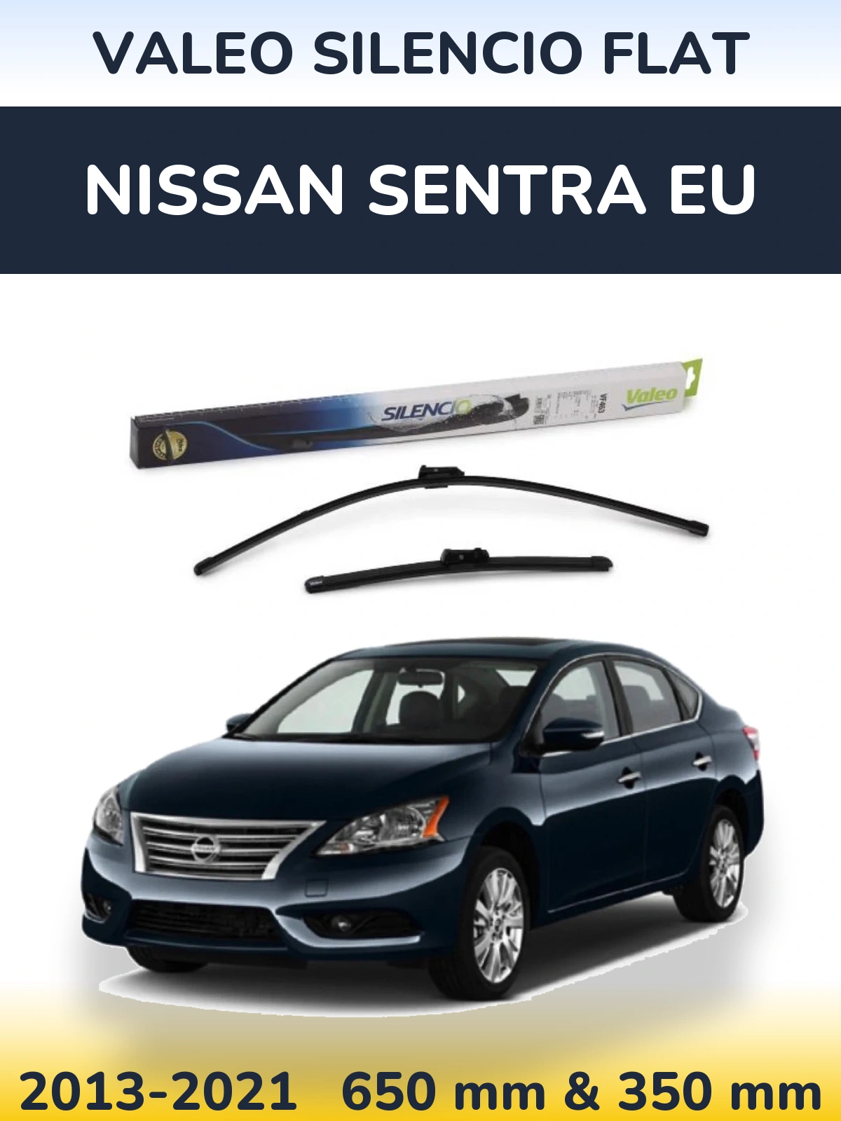 Front wiper blade set Valeo Silencio Flat 650 & 350 mm for Nissan Sentra EU 2013-2021