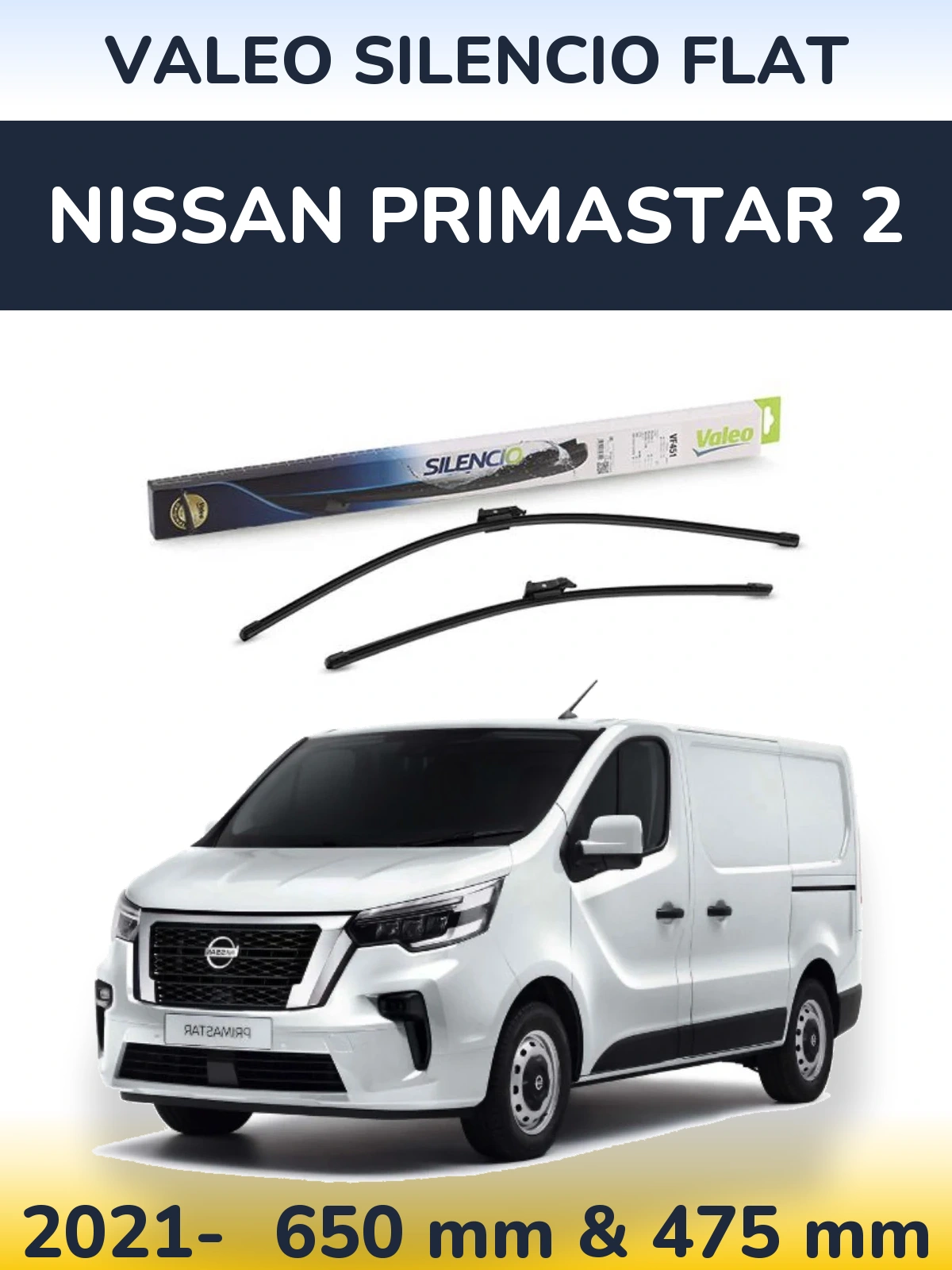 Front wiper blade set Valeo Silencio Flat 650 & 475 mm for Nissan Primastar 2 2021-2026