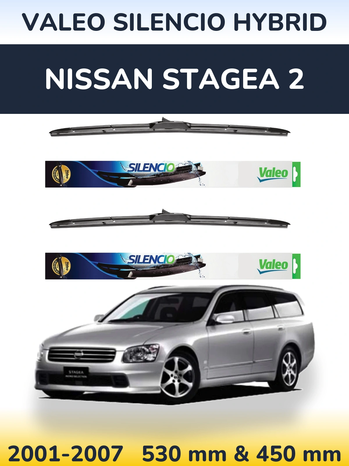 Комплект передних дворников Valeo Silencio Hybrid 530 & 450 мм для Nissan Stagea 2 2001-2007