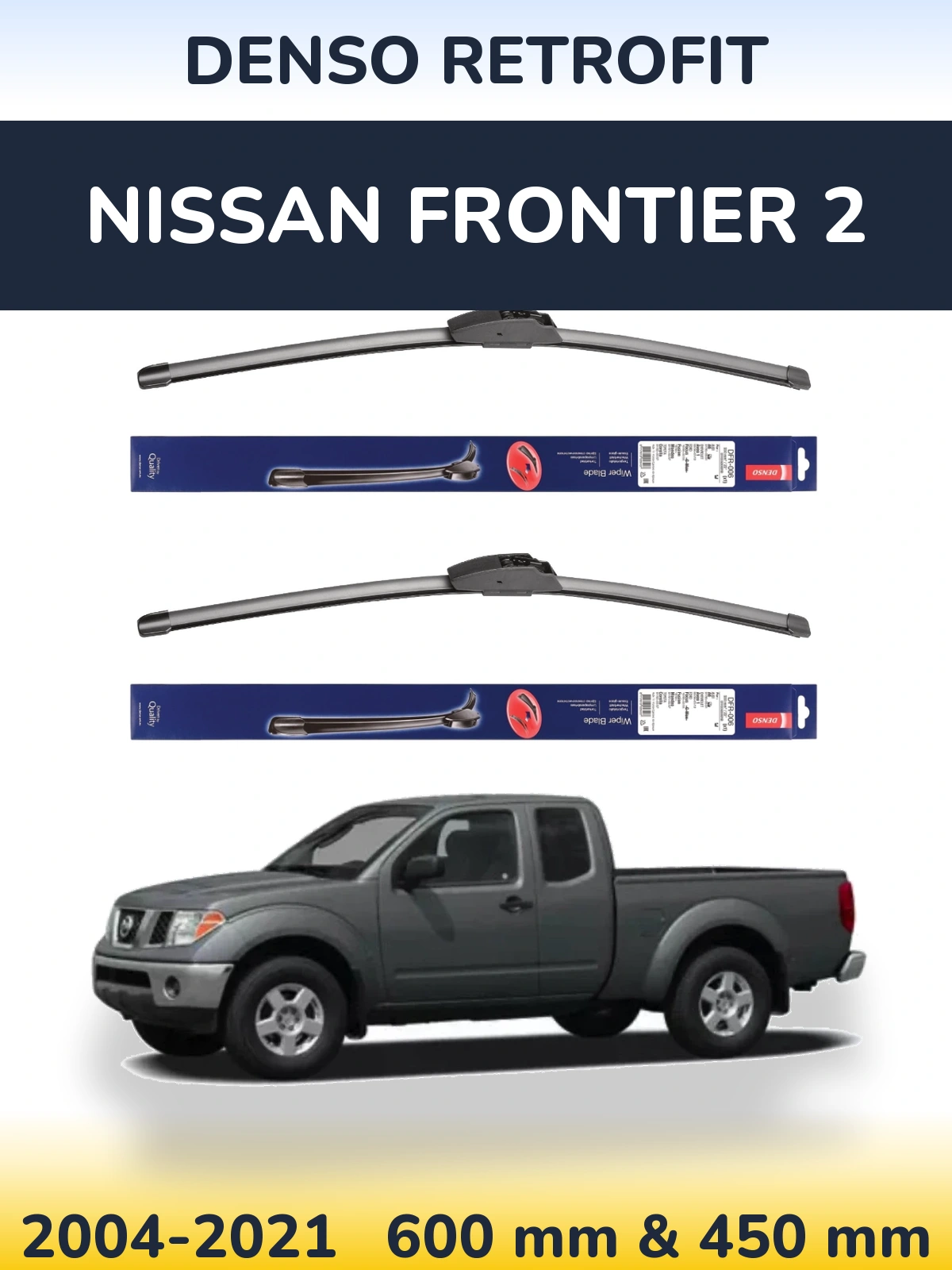 Front wiper blade set Denso Retrofit 600 & 450 mm for Nissan Frontier 2 2004-2021