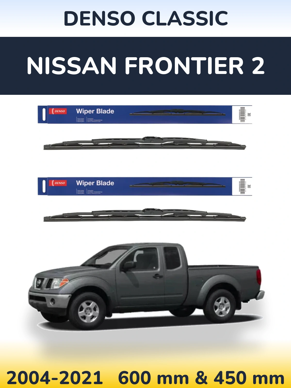 Front wiper blade set Denso Classic 600 & 450 mm for Nissan Frontier 2 2004-2021
