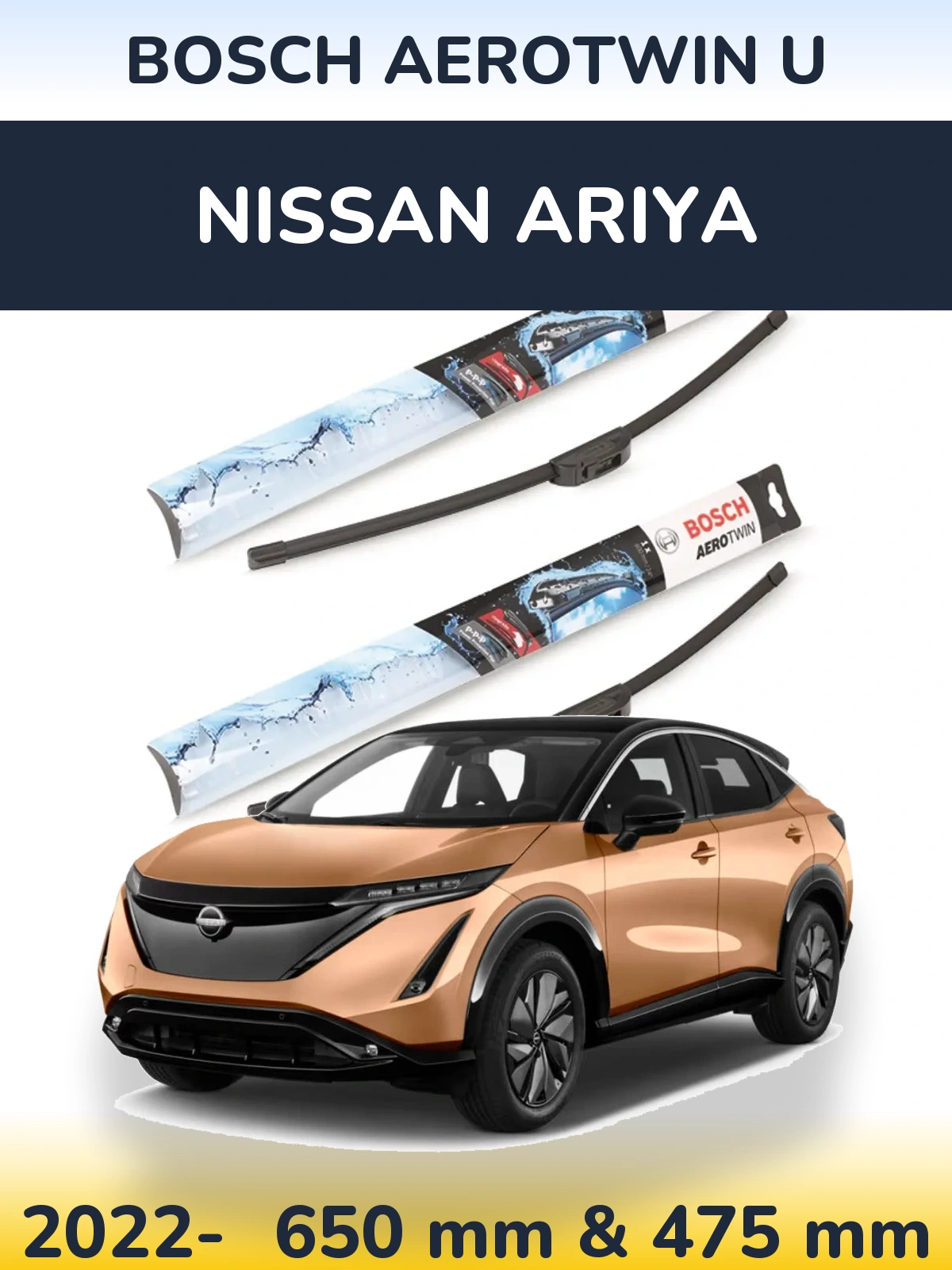 Front wiper blade set BOSCH AeroTwin U 650 & 475 mm for Nissan Ariya 2022-2026