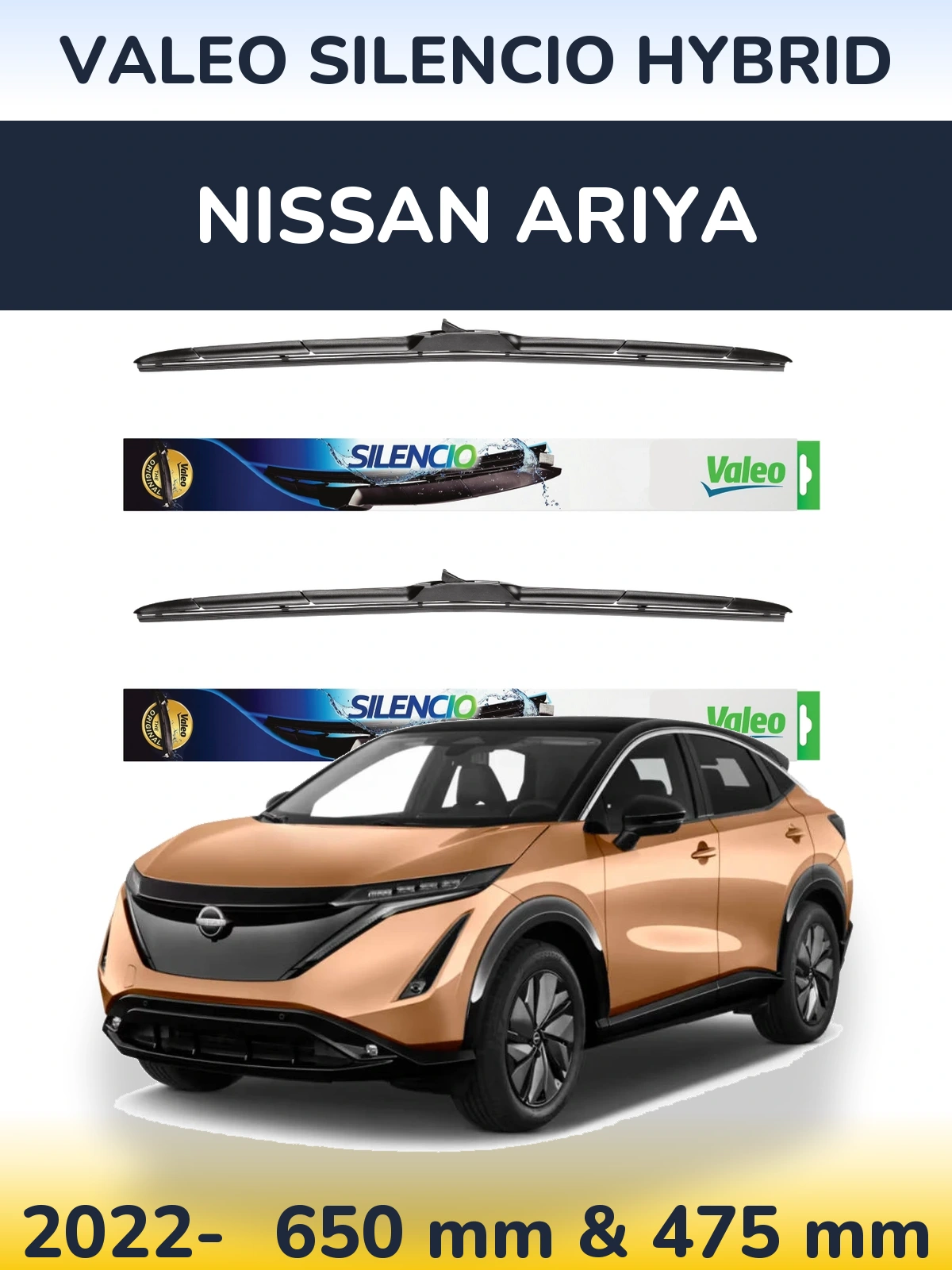 Комплект передніх щіток Valeo Silencio Hybrid 650 & 475 мм для Nissan Ariya 2022-2026