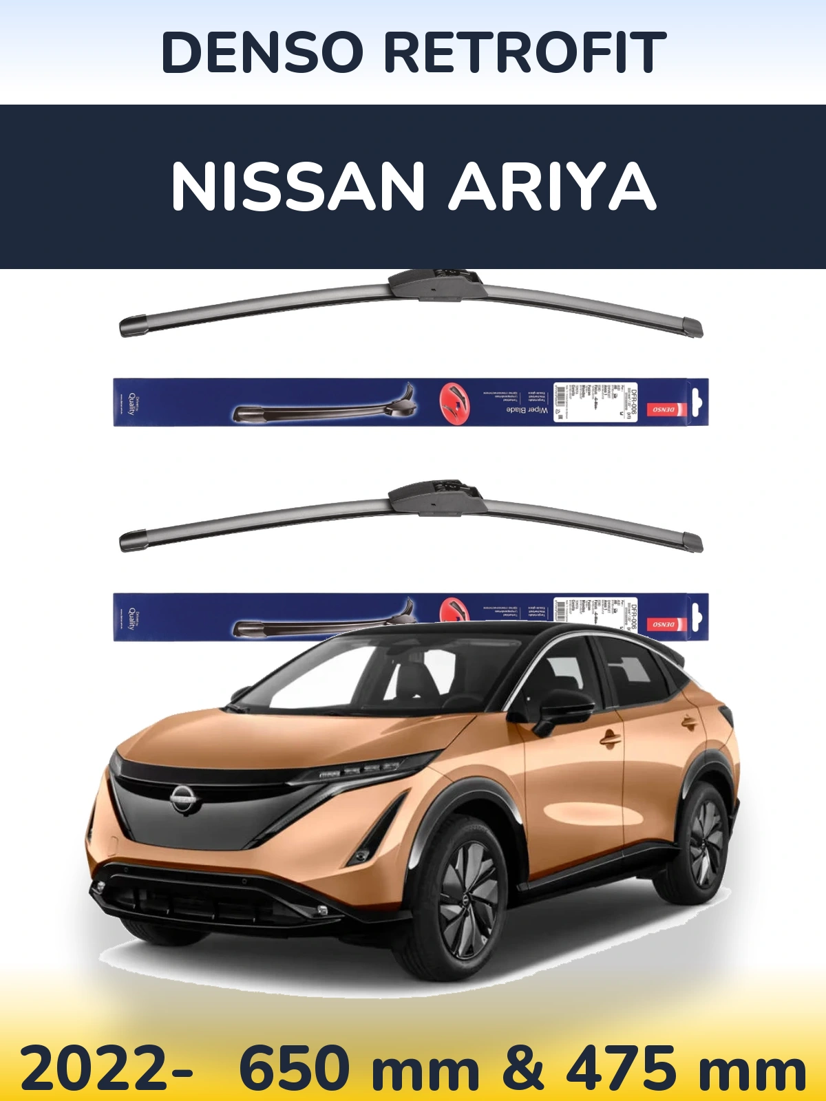 Front wiper blade set Denso Retrofit 650 & 475 mm for Nissan Ariya 2022-2026