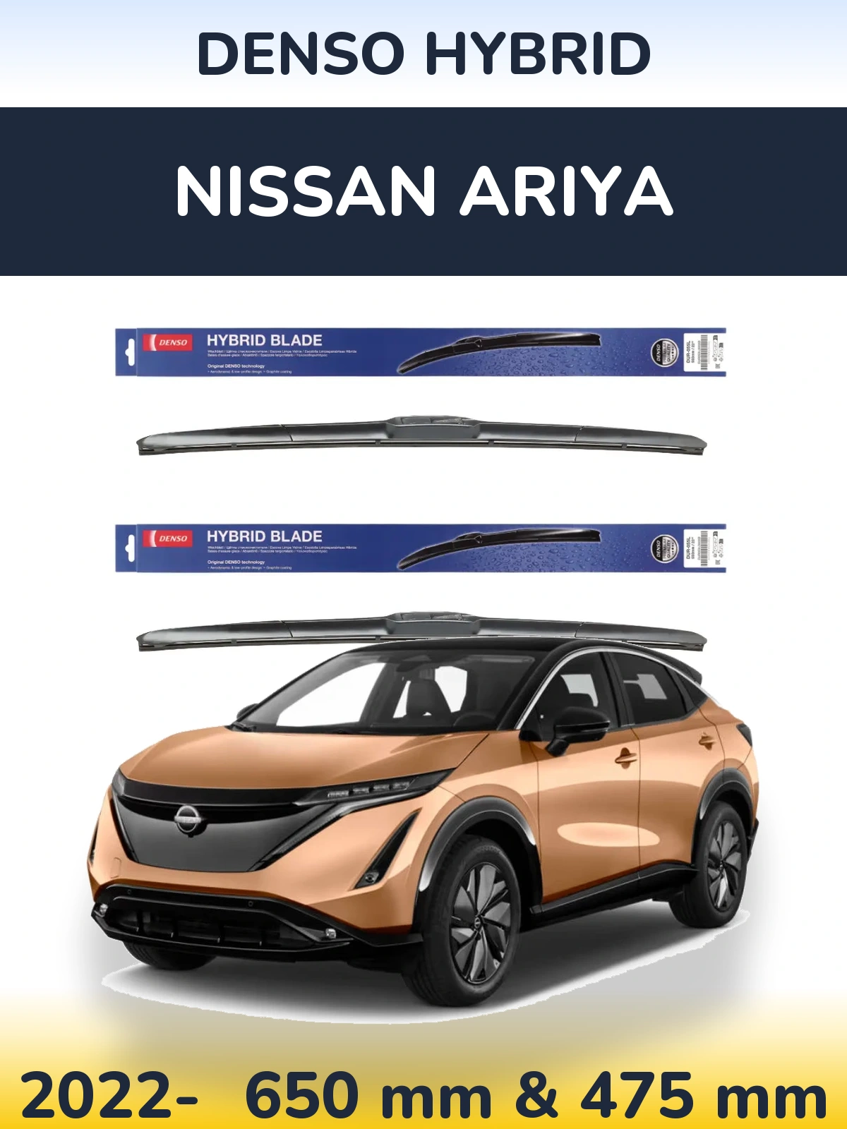 Front wiper blade set Denso Hybrid 650 & 475 mm for Nissan Ariya 2022-2026