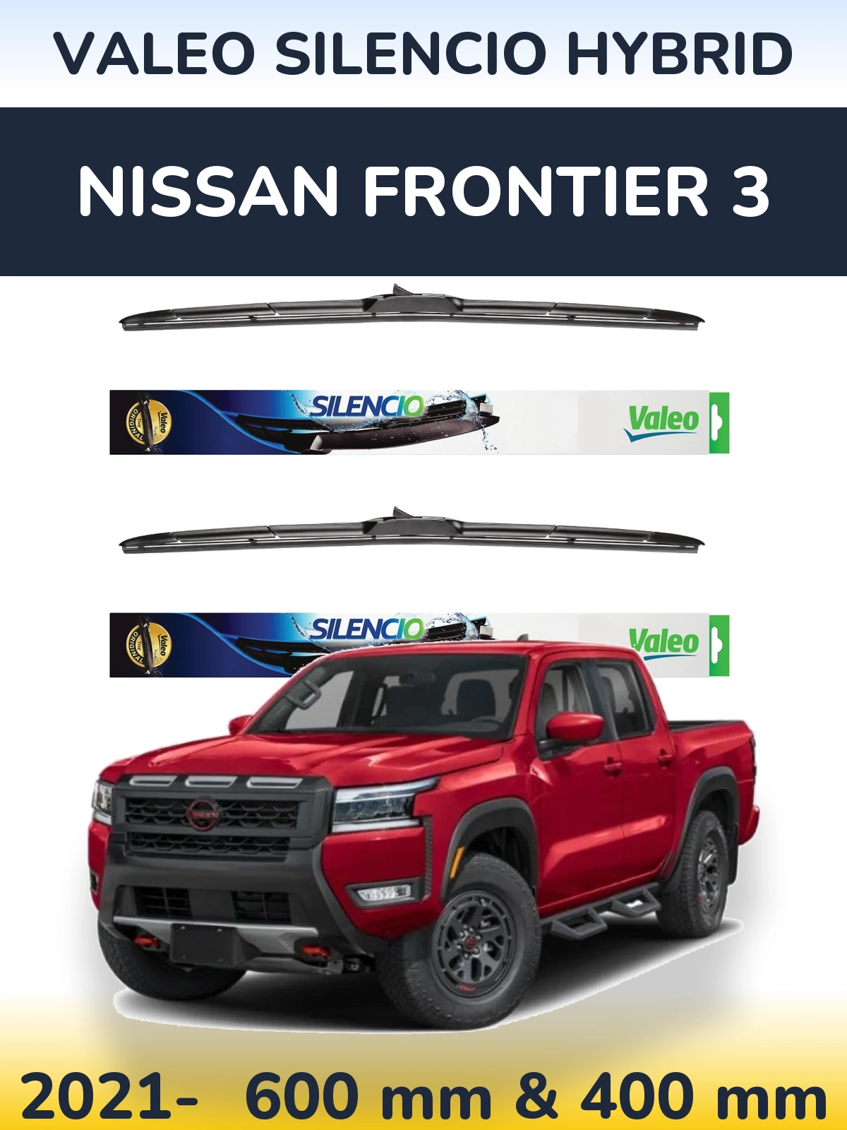 Front wiper blade set Valeo Silencio Hybrid 600 & 400 mm for Nissan Frontier 3 2021-2026