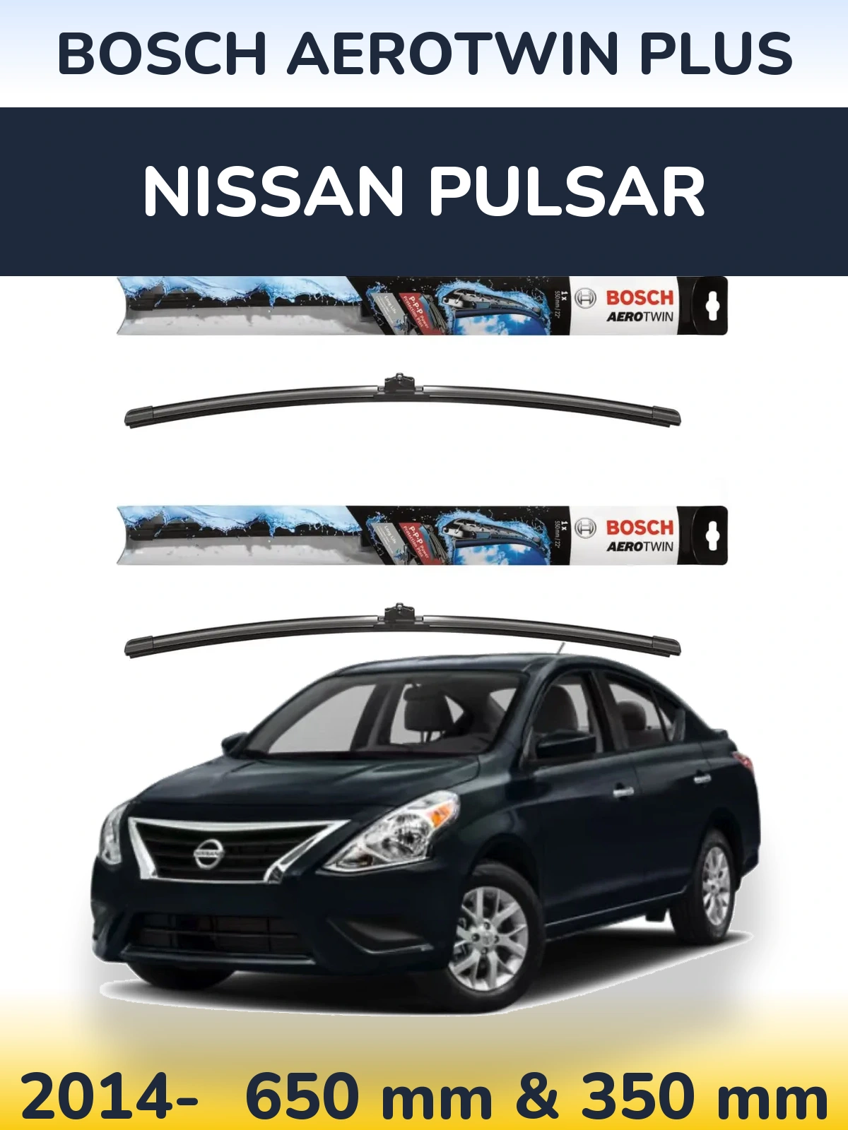 Front wiper blade set BOSCH AeroTwin Plus 650 & 350 mm for Nissan Pulsar 2014-2026