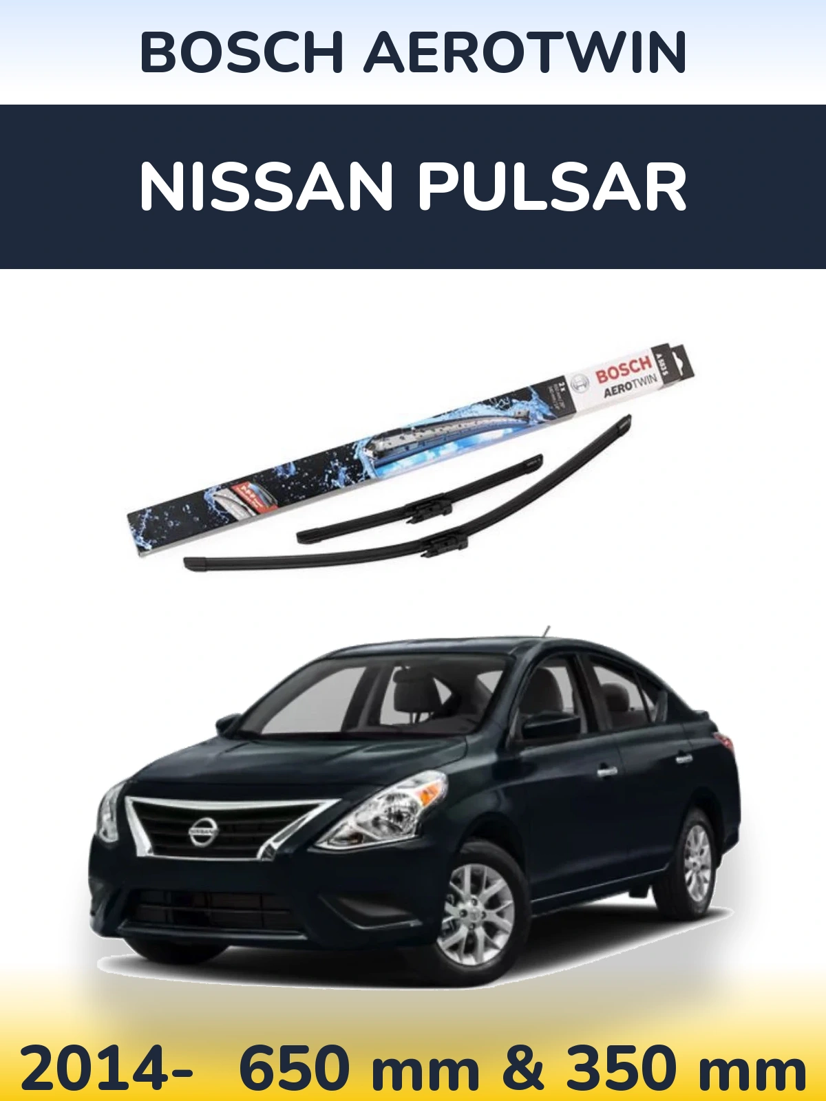 Front wiper blade set BOSCH AeroTwin 650 & 340 mm for Nissan Pulsar 2014-2026