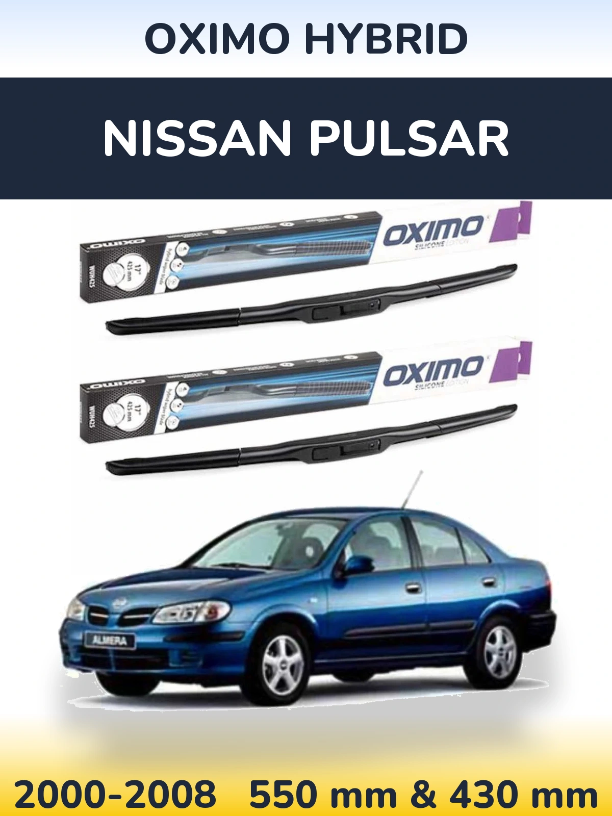 Front wiper blade set Oximo Hybrid 550 & 430 mm for Nissan Pulsar 2000-2008