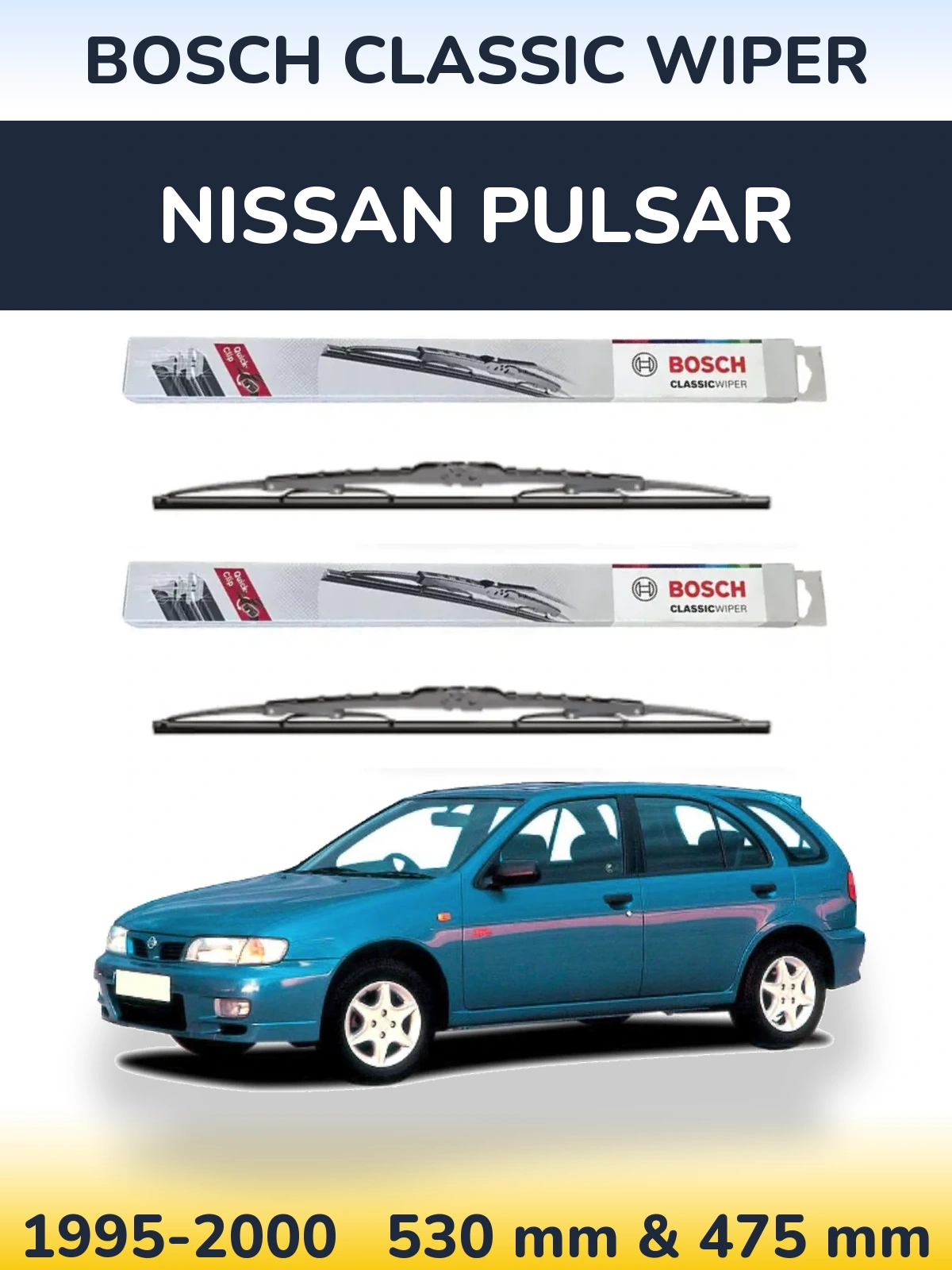 Комплект передніх щіток BOSCH Classic Wiper 530 & 475 мм для Nissan Pulsar 1995-2000