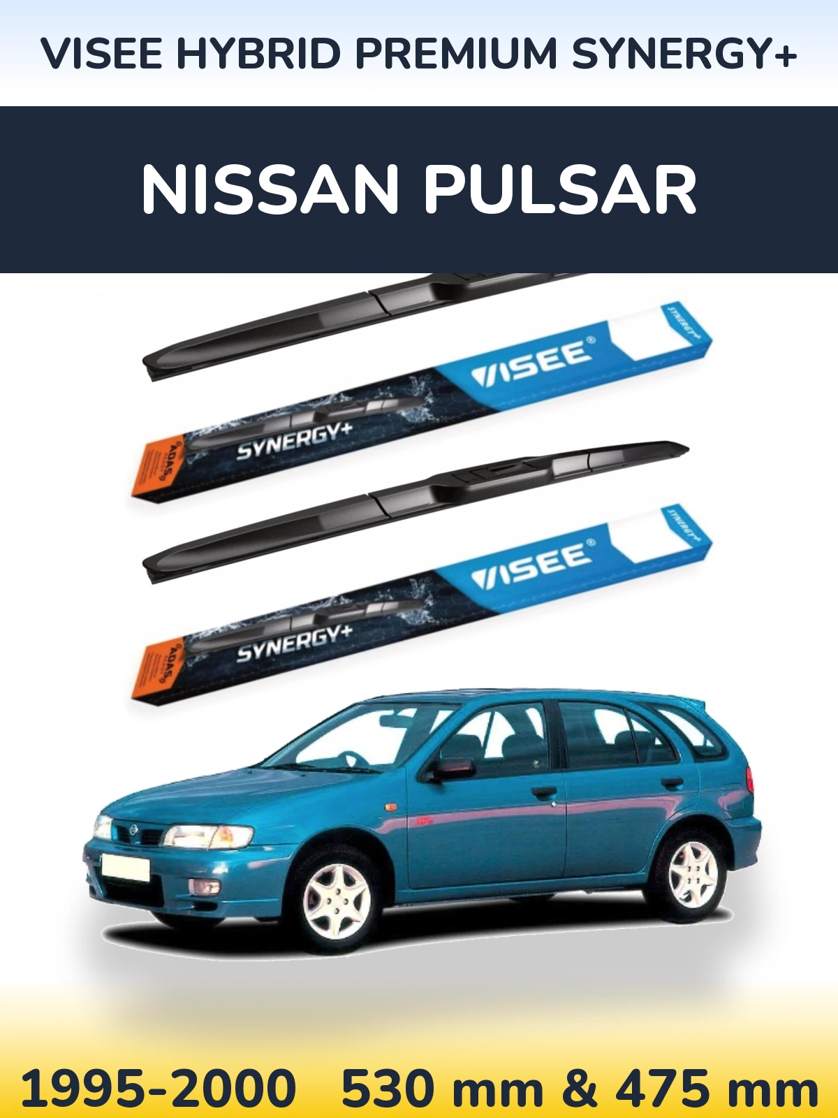 Комплект передніх щіток VISEE HYBRID PREMIUM SYNERGY+ 530 & 475 мм для Nissan Pulsar 1995-2000
