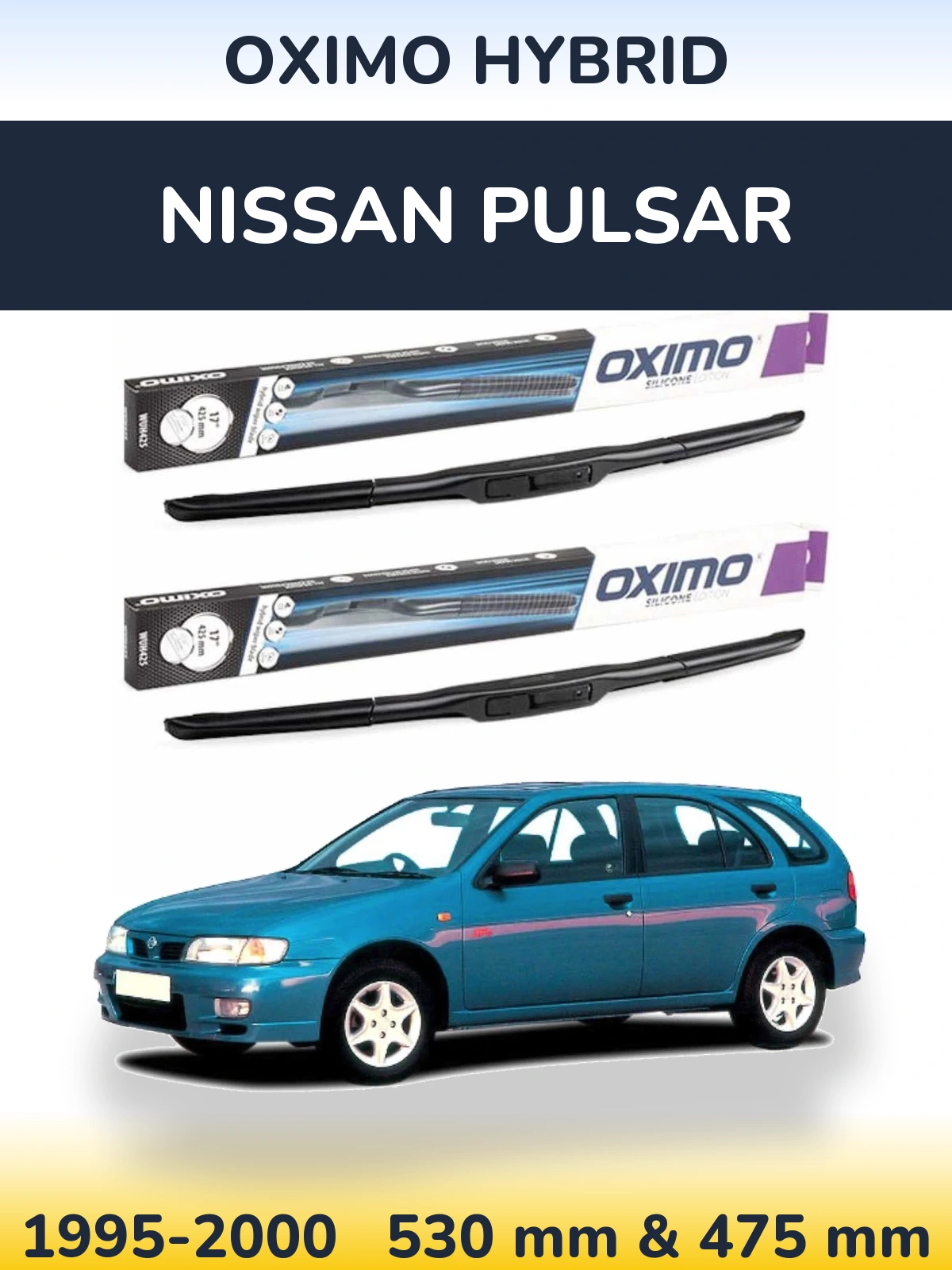 Комплект передних дворников Oximo Hybrid 530 & 475 мм для Nissan Pulsar 1995-2000