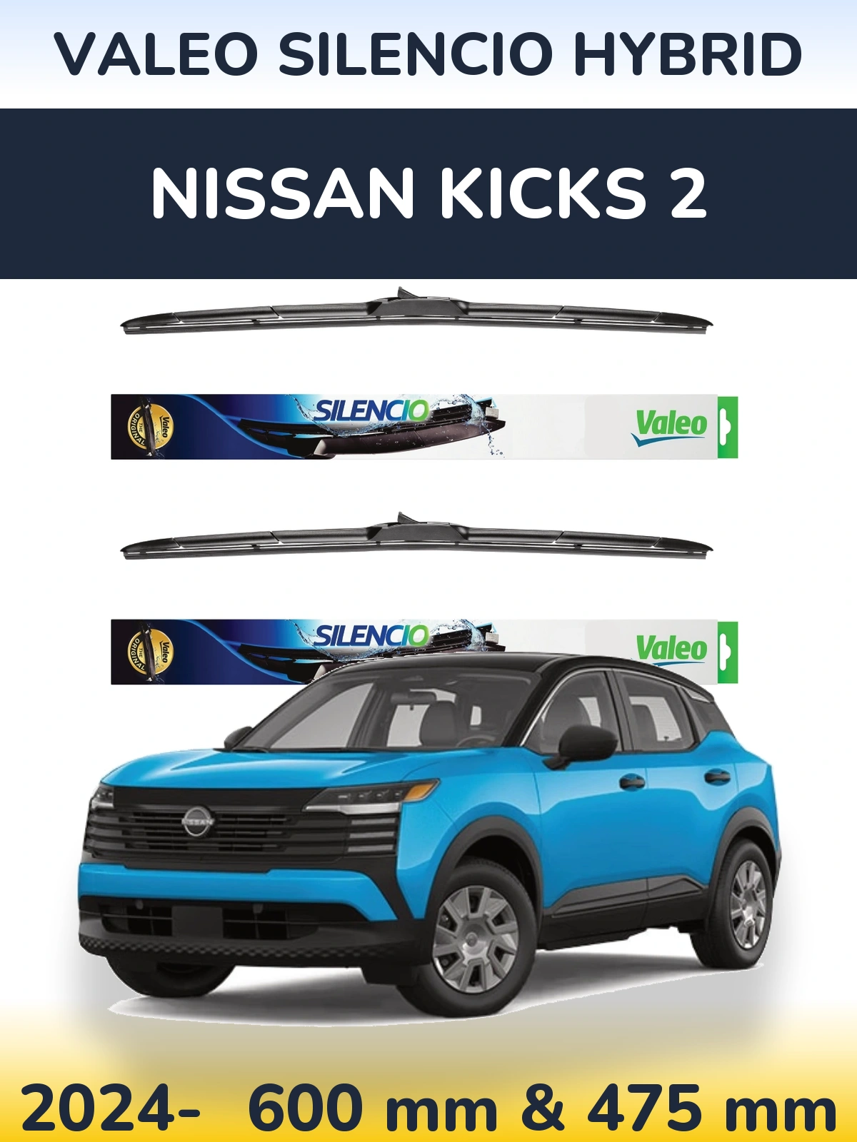 Комплект передних дворников Valeo Silencio Hybrid 600 & 475 мм для Nissan Kicks 2 2024-2026
