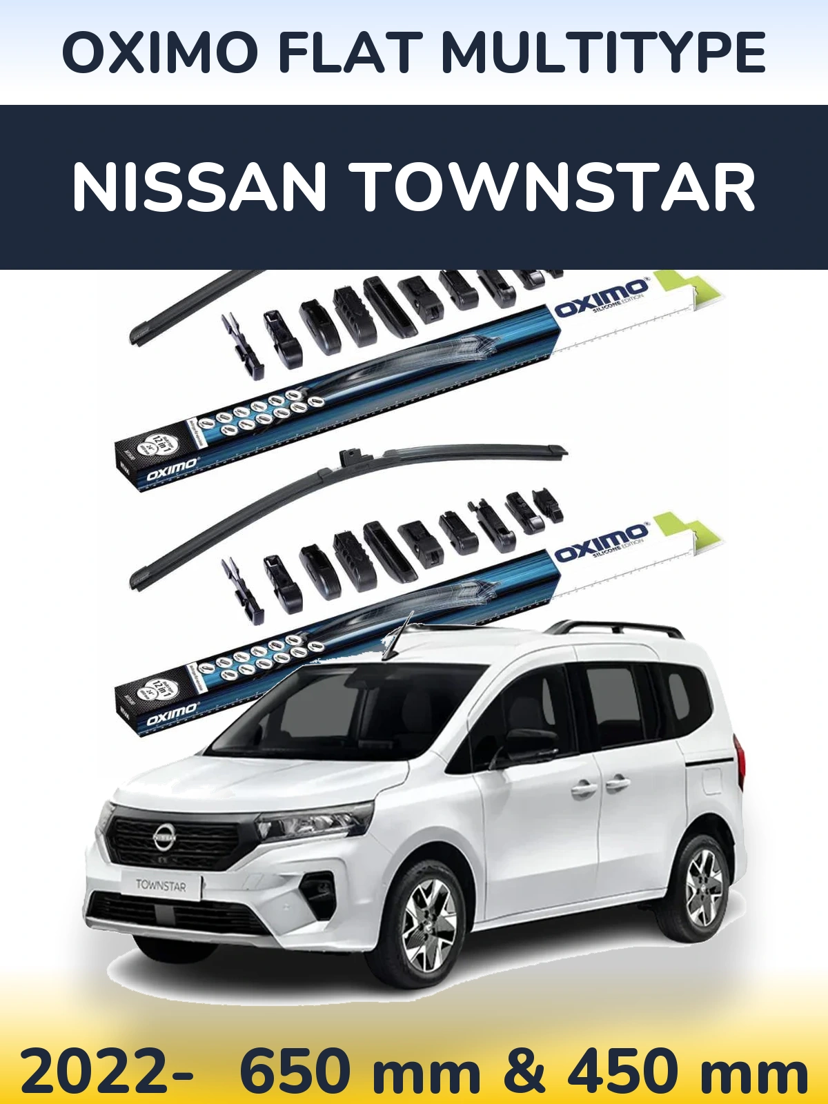 Комплект передніх щіток Oximo Flat MultiТипe 650 & 450 мм для Nissan Townstar 2022-2026