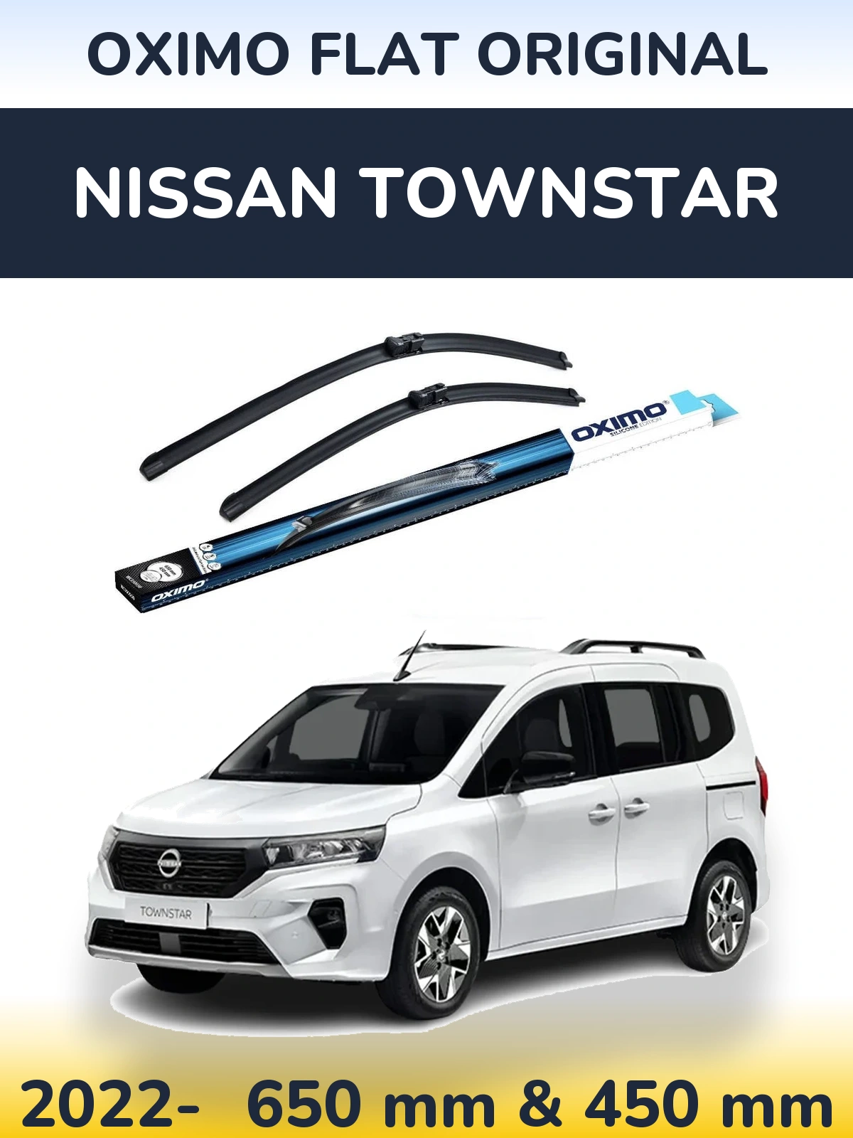 Комплект передних дворников Oximo Flat Original 650 & 450 мм для Nissan Townstar 2022-2026