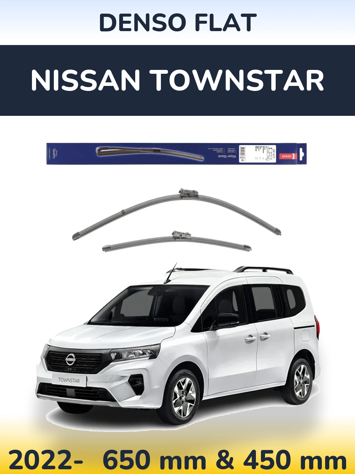 Front wiper blade set Denso Flat 650 & 450 mm for Nissan Townstar 2022-2026