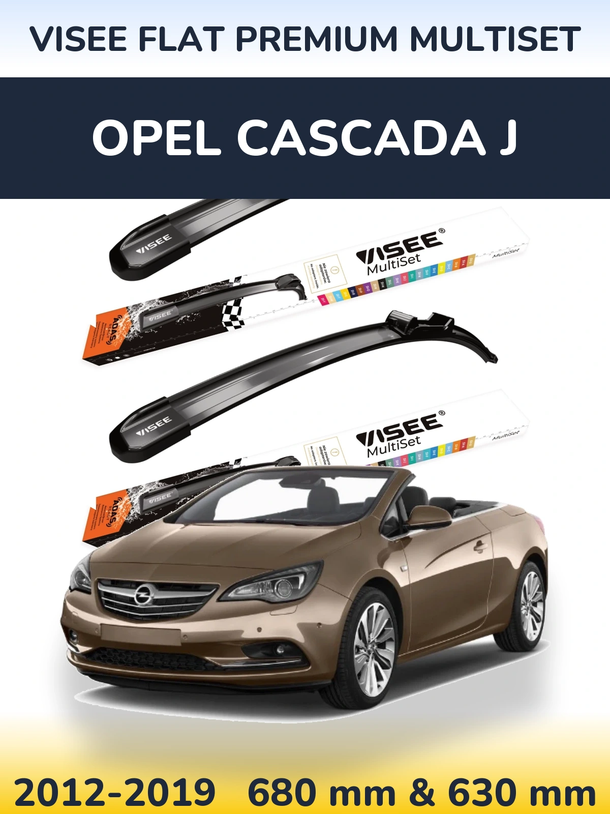 Front wiper blade set VISEE FLAT PREMIUM MultiSet 680 & 630 mm for Opel Cascada J 2012-2019