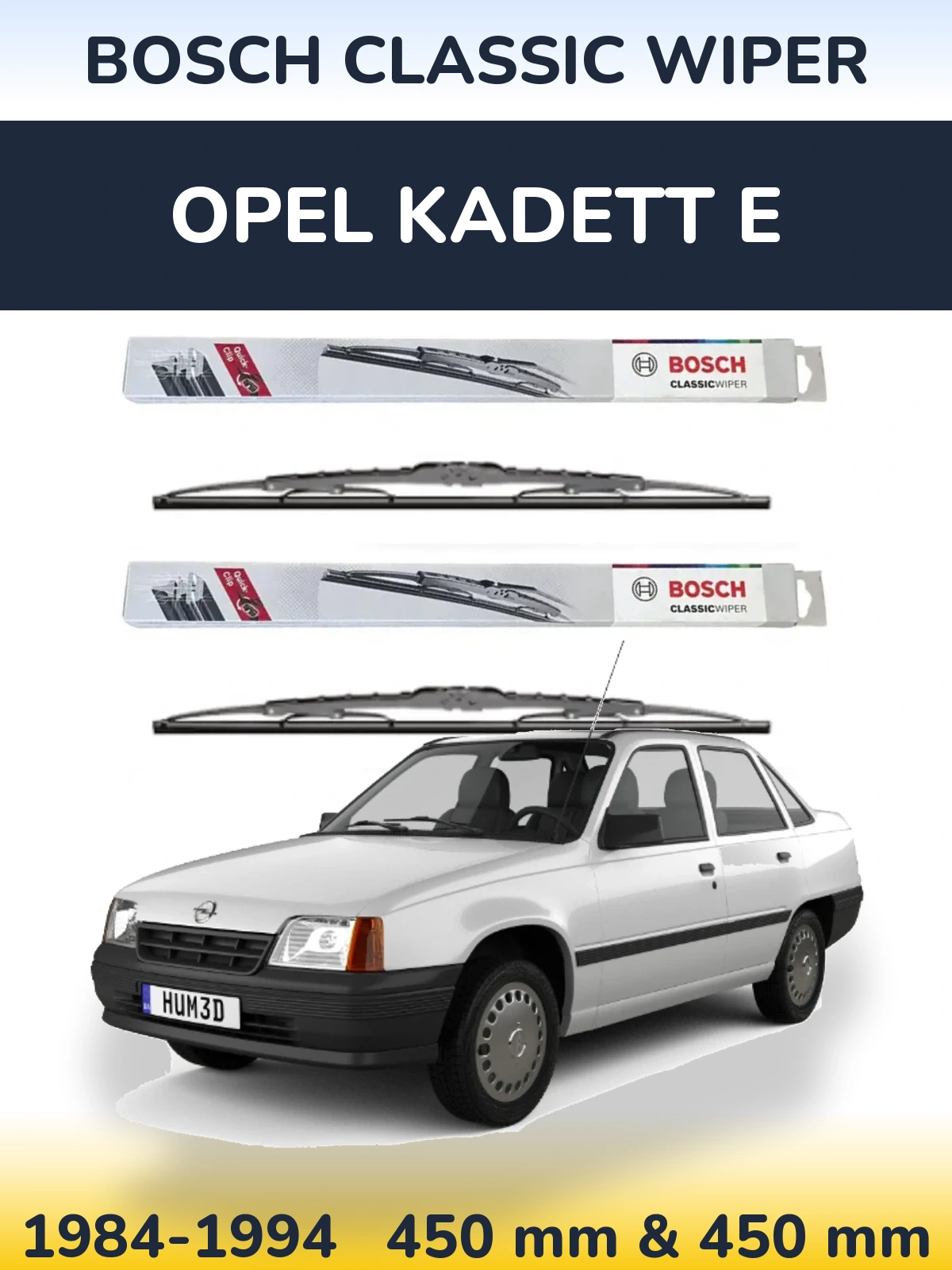 Front wiper blade set BOSCH Classic Wiper 450 & 450 mm for Opel Kadett E 1984-1994