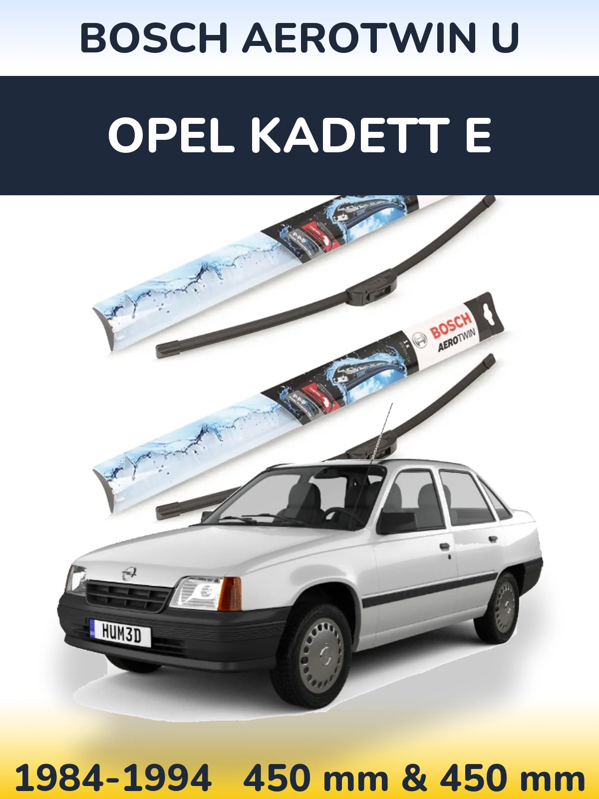 Front wiper blade set BOSCH AeroTwin U 450 & 450 mm for Opel Kadett E 1984-1994